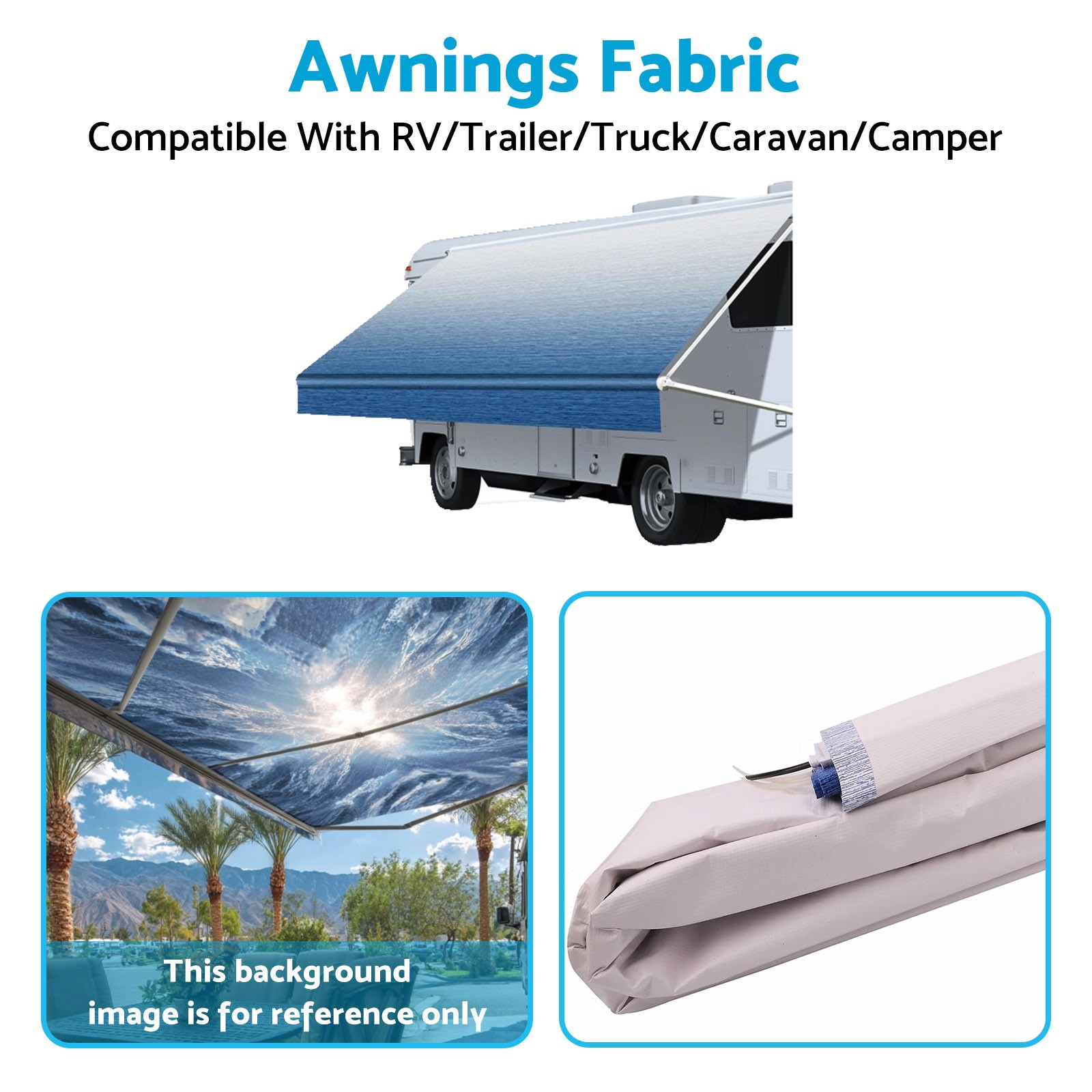 PVC Vinyl Awning Fabric Blue Fade 16FT Suitable For RV Caravan Trailer Camper