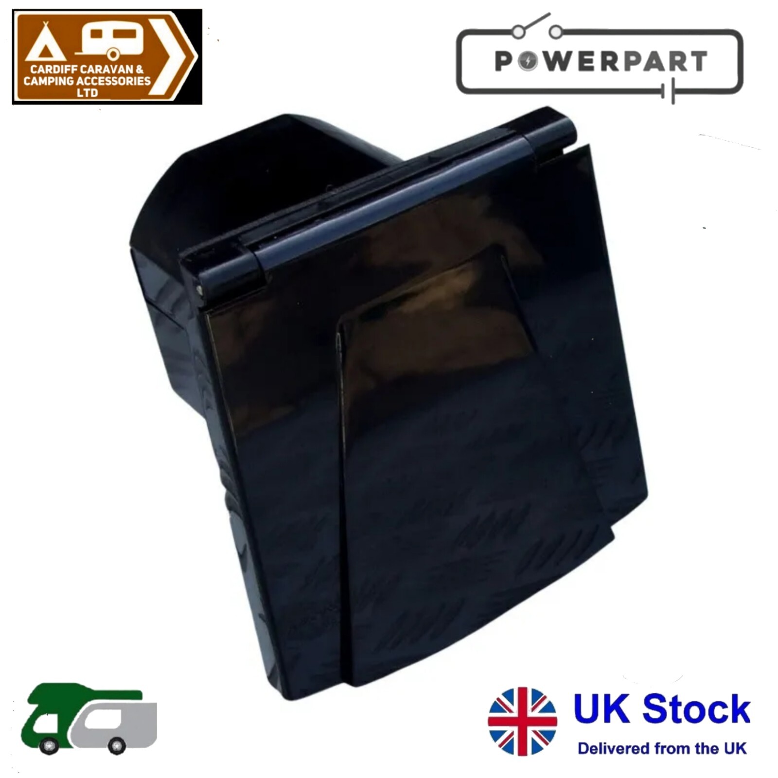 230~240v Mains Hook Up Inlet Socket Caravan Motorhome Flush Fitting Black PO140