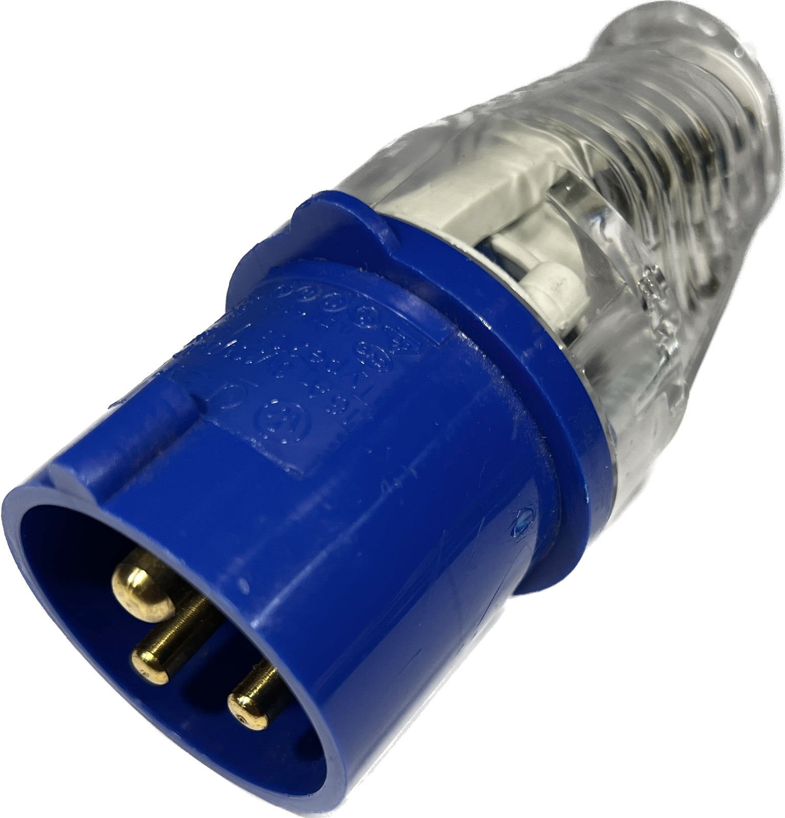 16A Plug Caravan 240v Clear with Recessed Gland Motorhome Electrics IP44 Blue