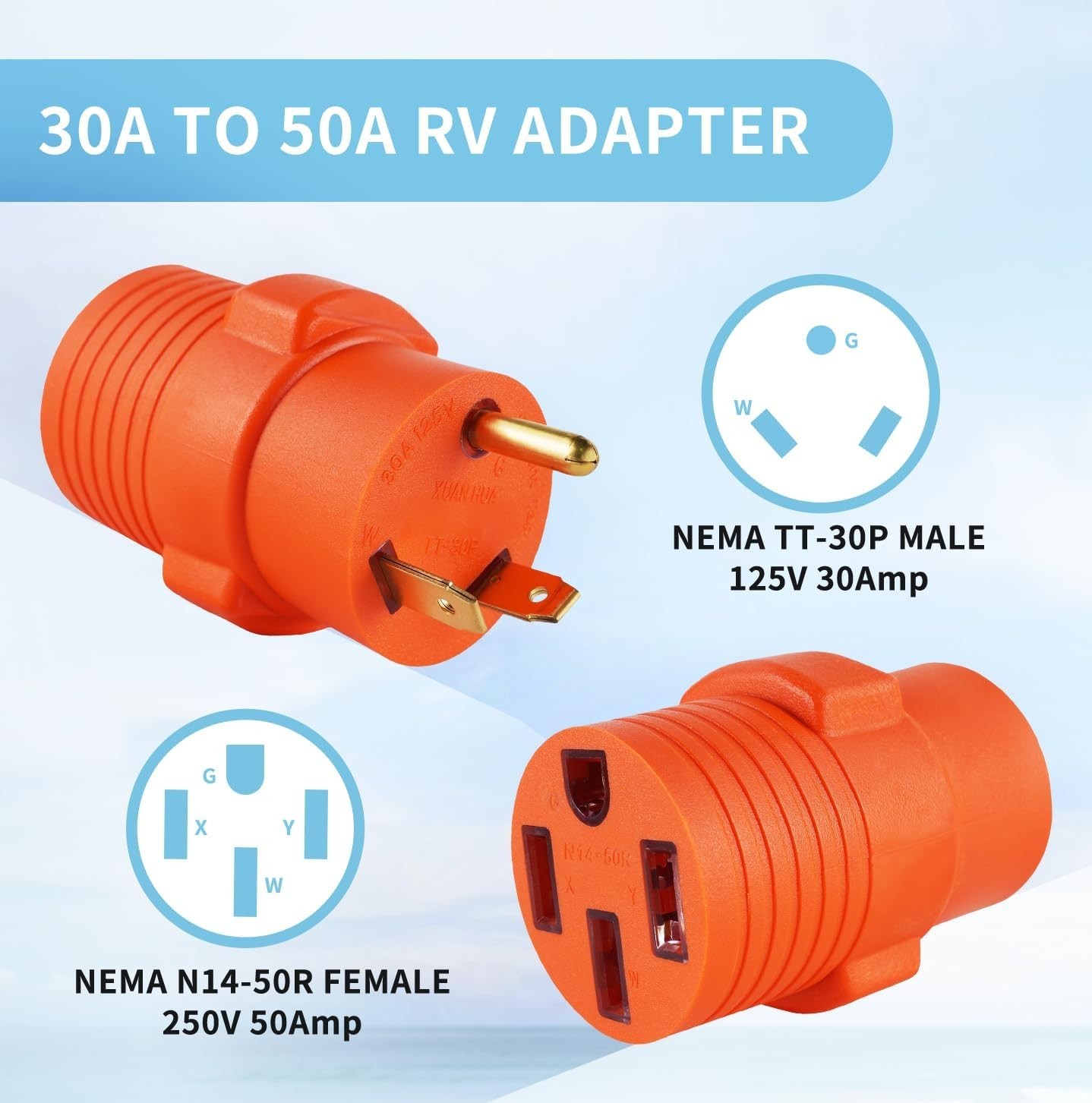 30A to 50A RV Adapter Plug TT-30P to 14-50R 125V Listed