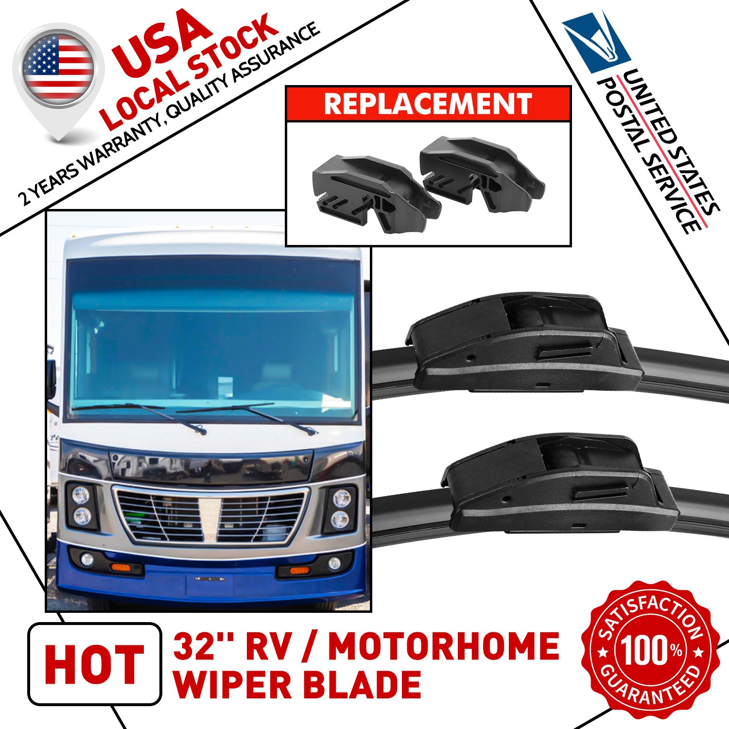 32 Inch Wiper Blade RV Pair or Motorhome rv windshield wipers 9mm 12mm J Hook