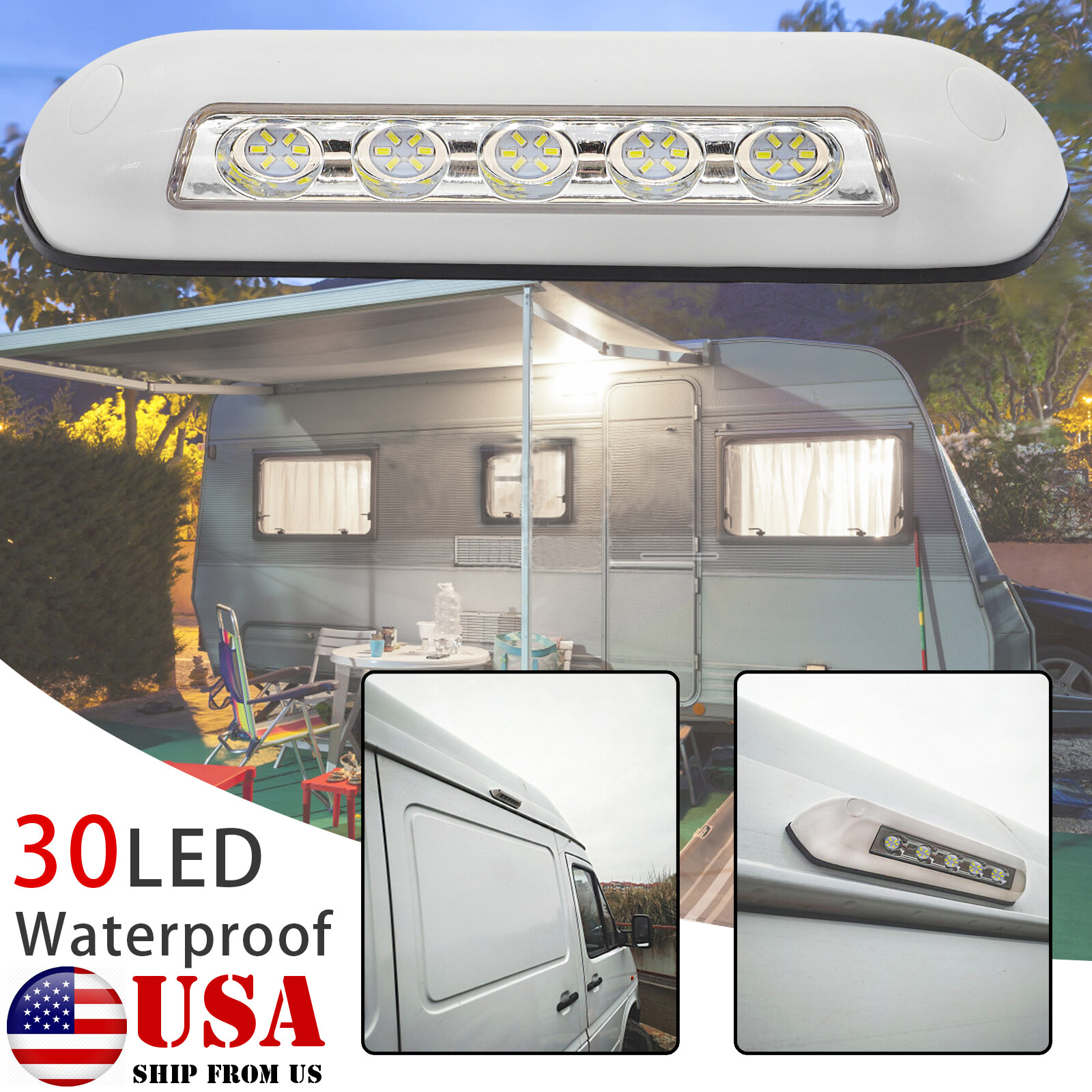 12V Universal LED Awning Porch Light Exterior Interior Lamp Boat Caravan Camper