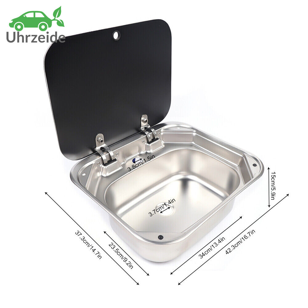 Stainless Steel RV Sink Kit Folding Square Outdoor Sink with Lid+Faucet Full Set