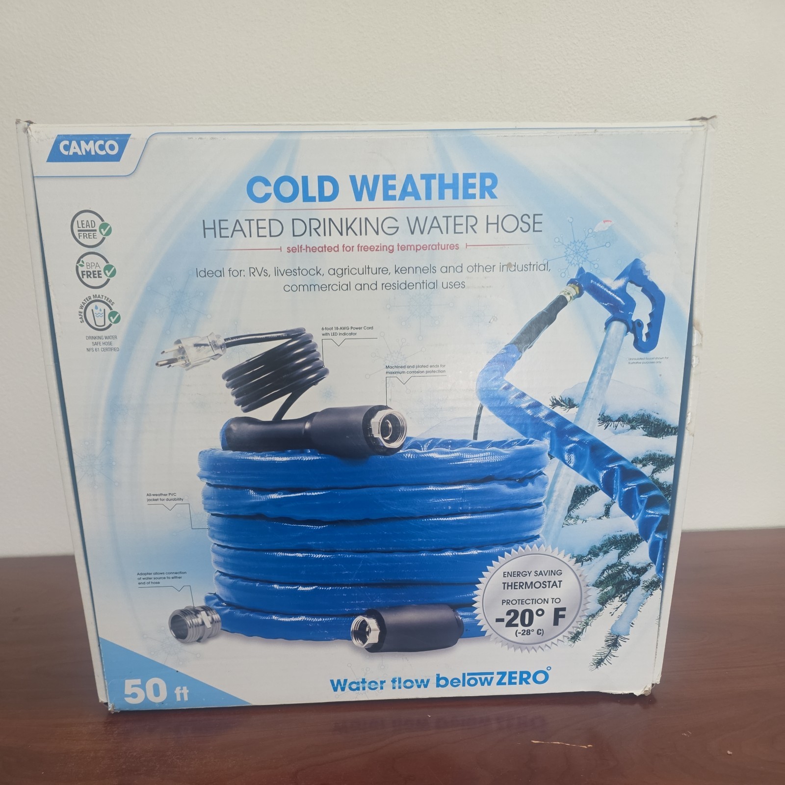Camco 50′ Heated Water Hose for RV / Animal Watering. NEW IN OPEN BOX!