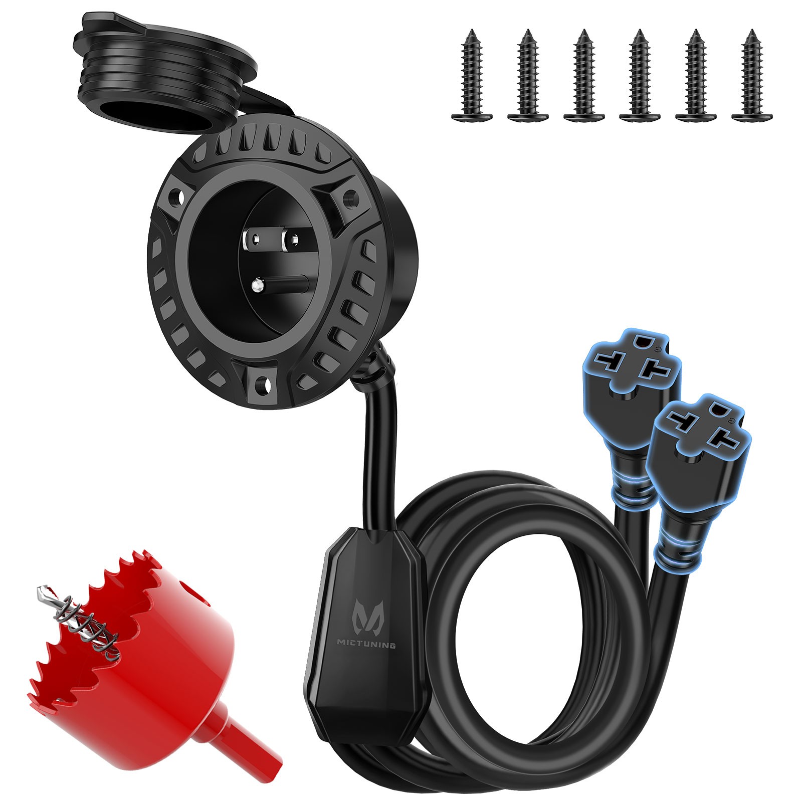 20A 125V RV Shore Power Inlet Plug Integrated Dual 20” Extension Cord Hole Saw