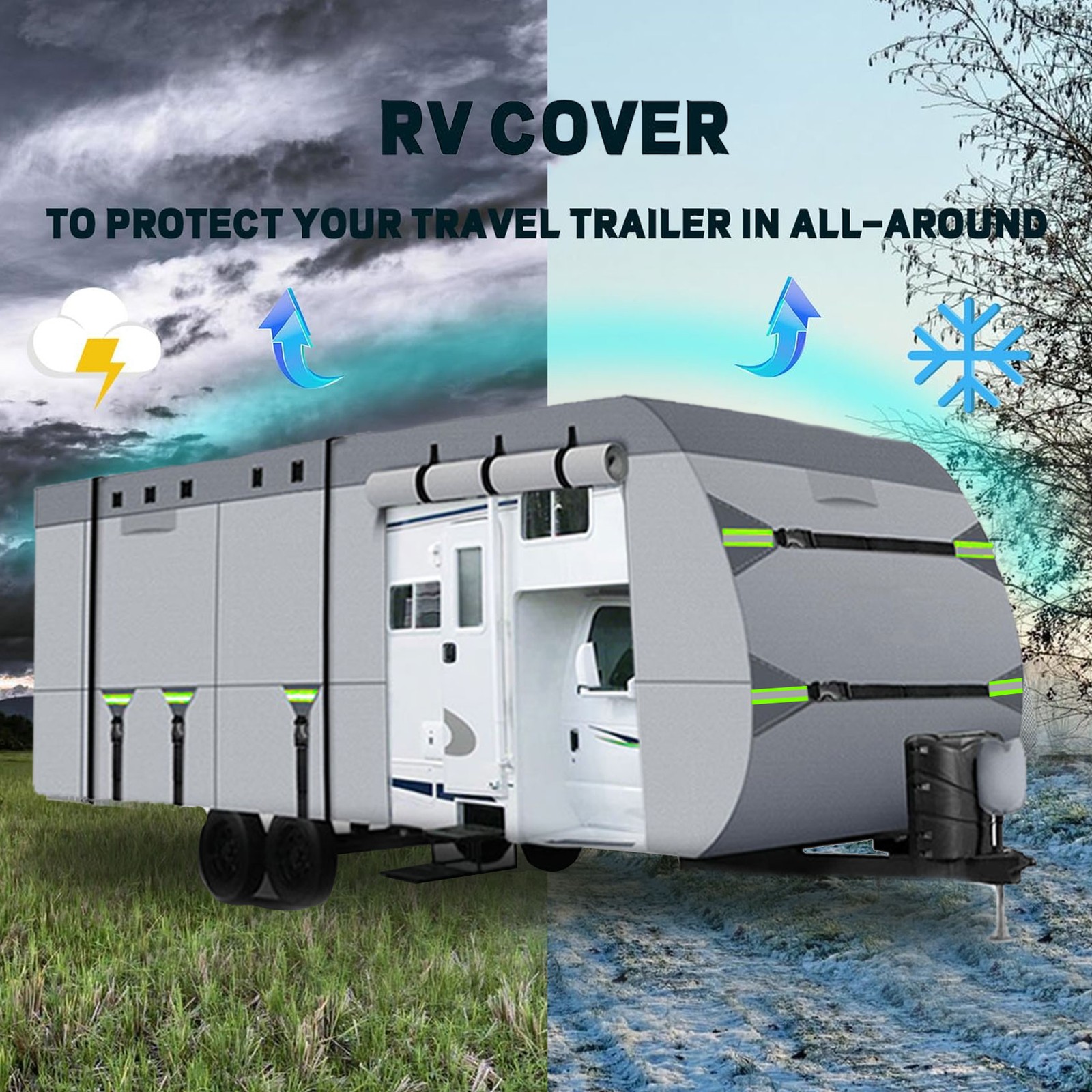 RV Cover Upgraded 8 Layers Top Windproof Travel Trailer Cover for 20′ to 22′ RV
