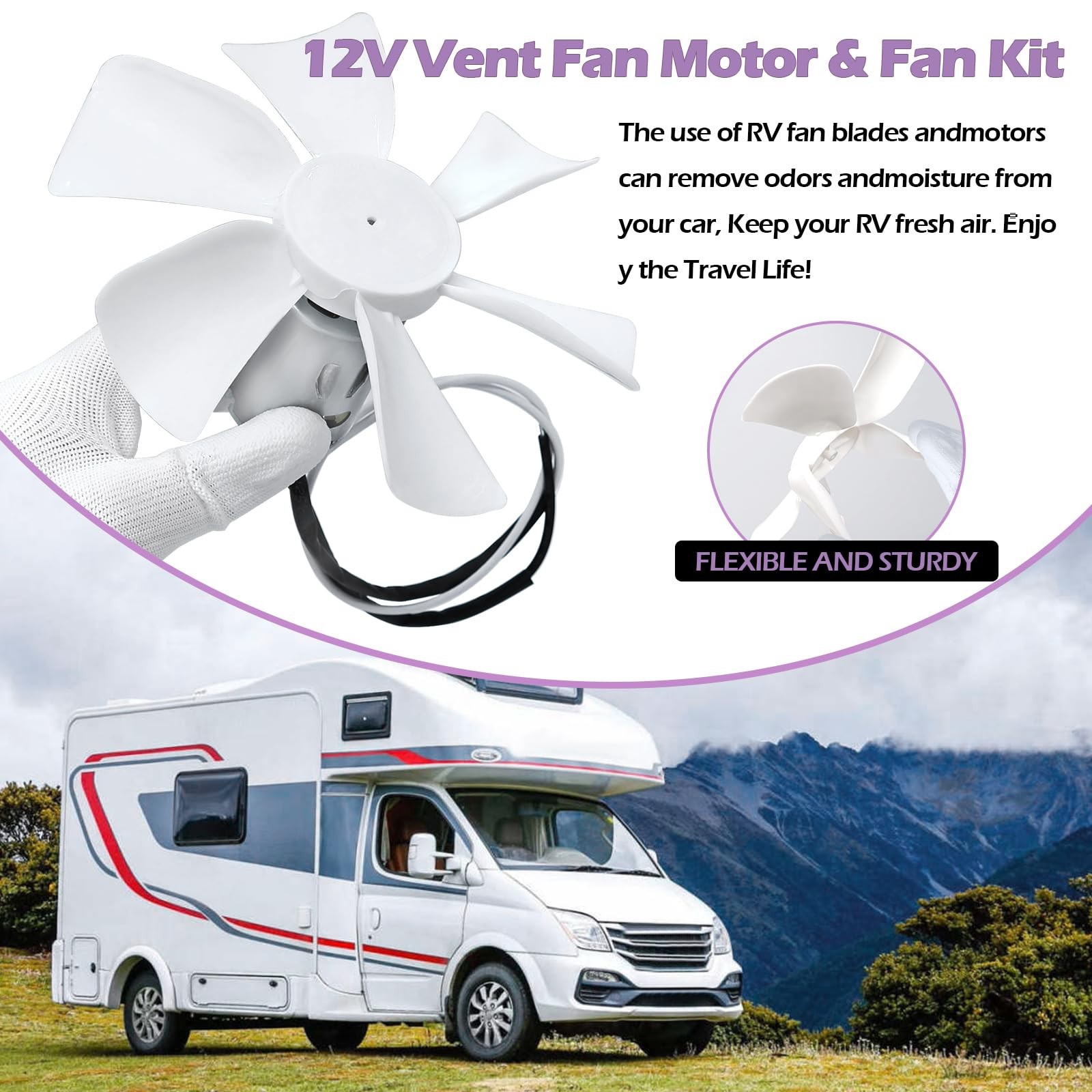 6″ RV Vent Fan Blade with 12V RV V ent Fan Motor DShaft RV Bathroom Fan Motor…