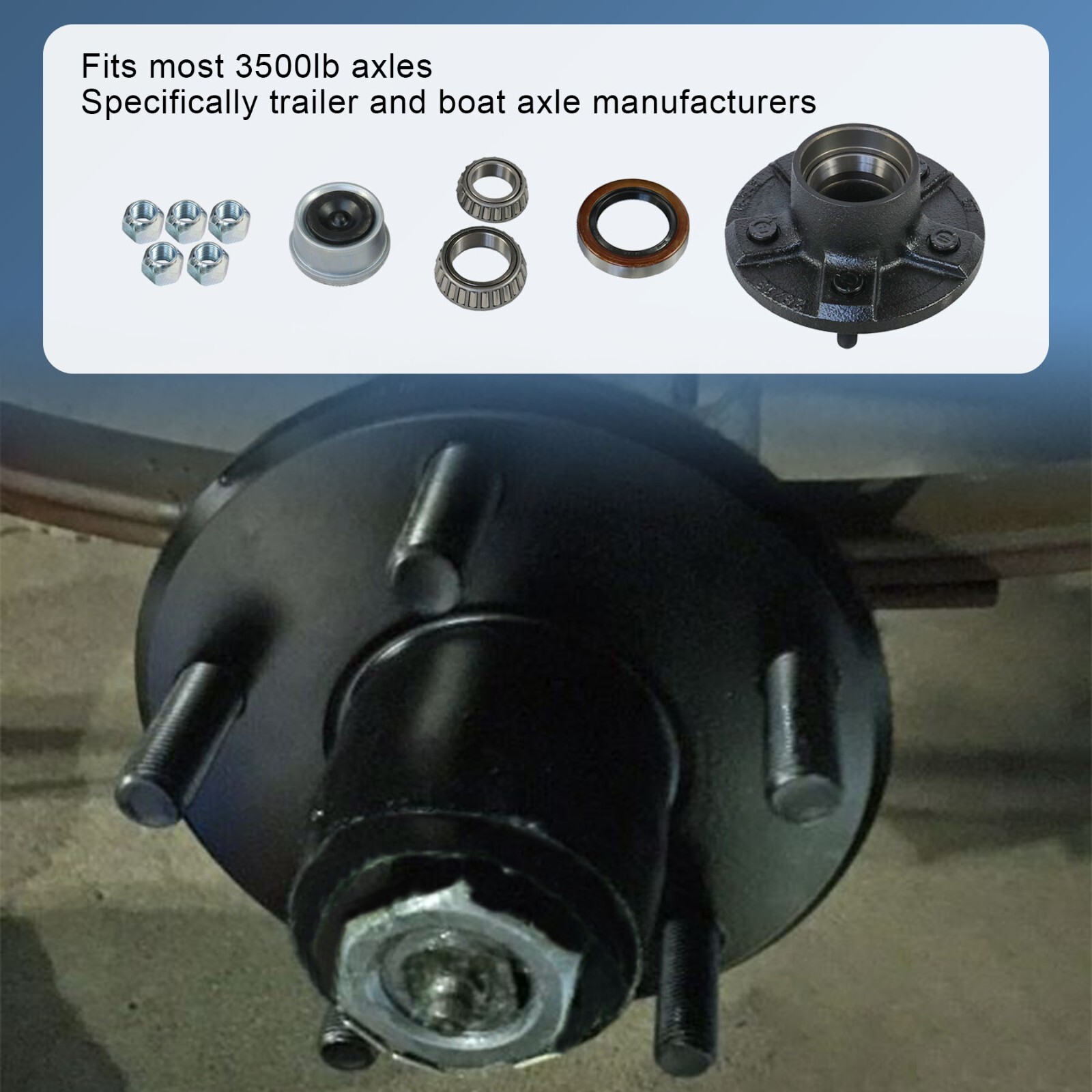 Trailer Idler Hub Kit For 3500 lbs Axle 1/2″-20 Thread With Bearings 5 on 4.5