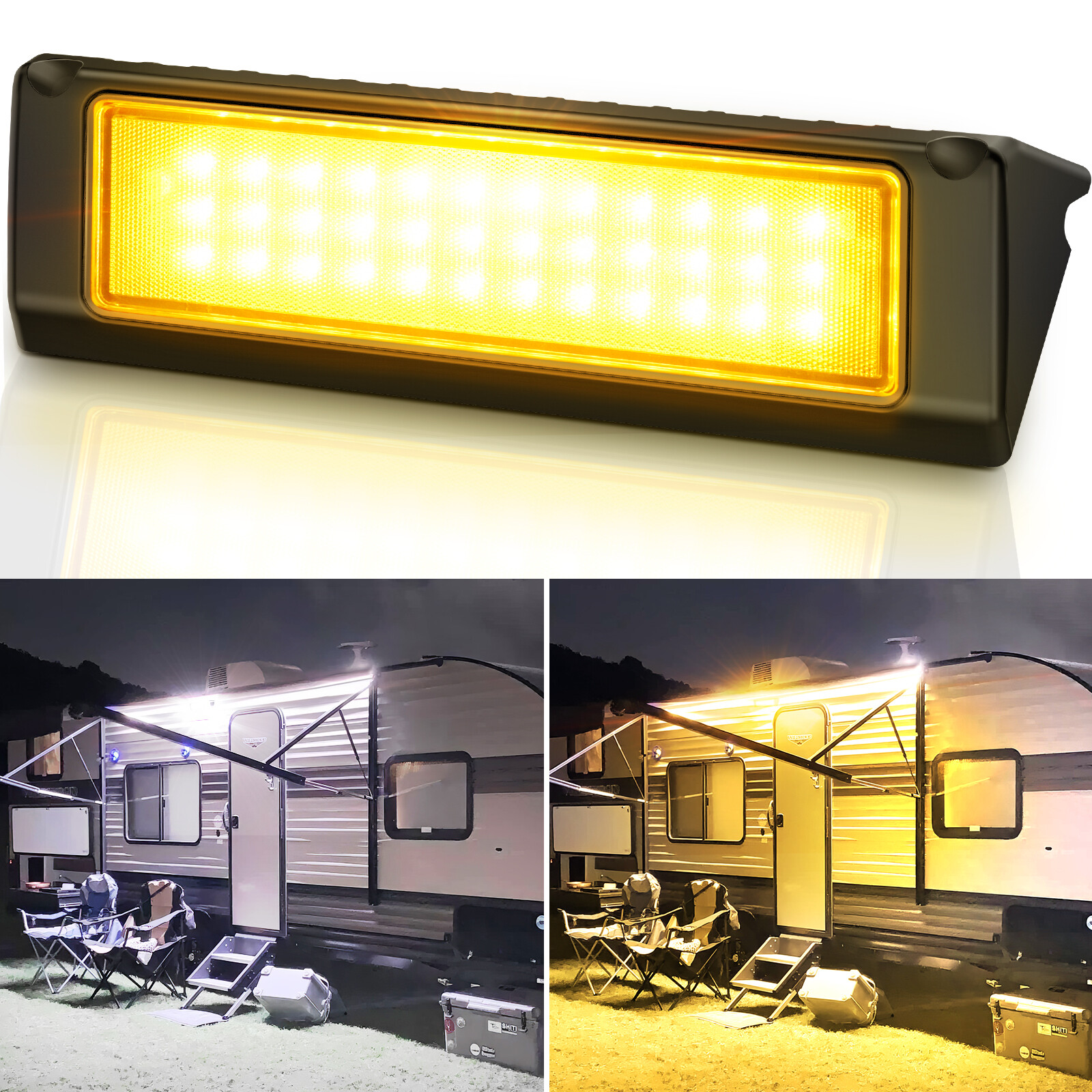 9″ Inch 2100LM Exterior RV Porch Light Yellow/White Led Utility Awning Light USA