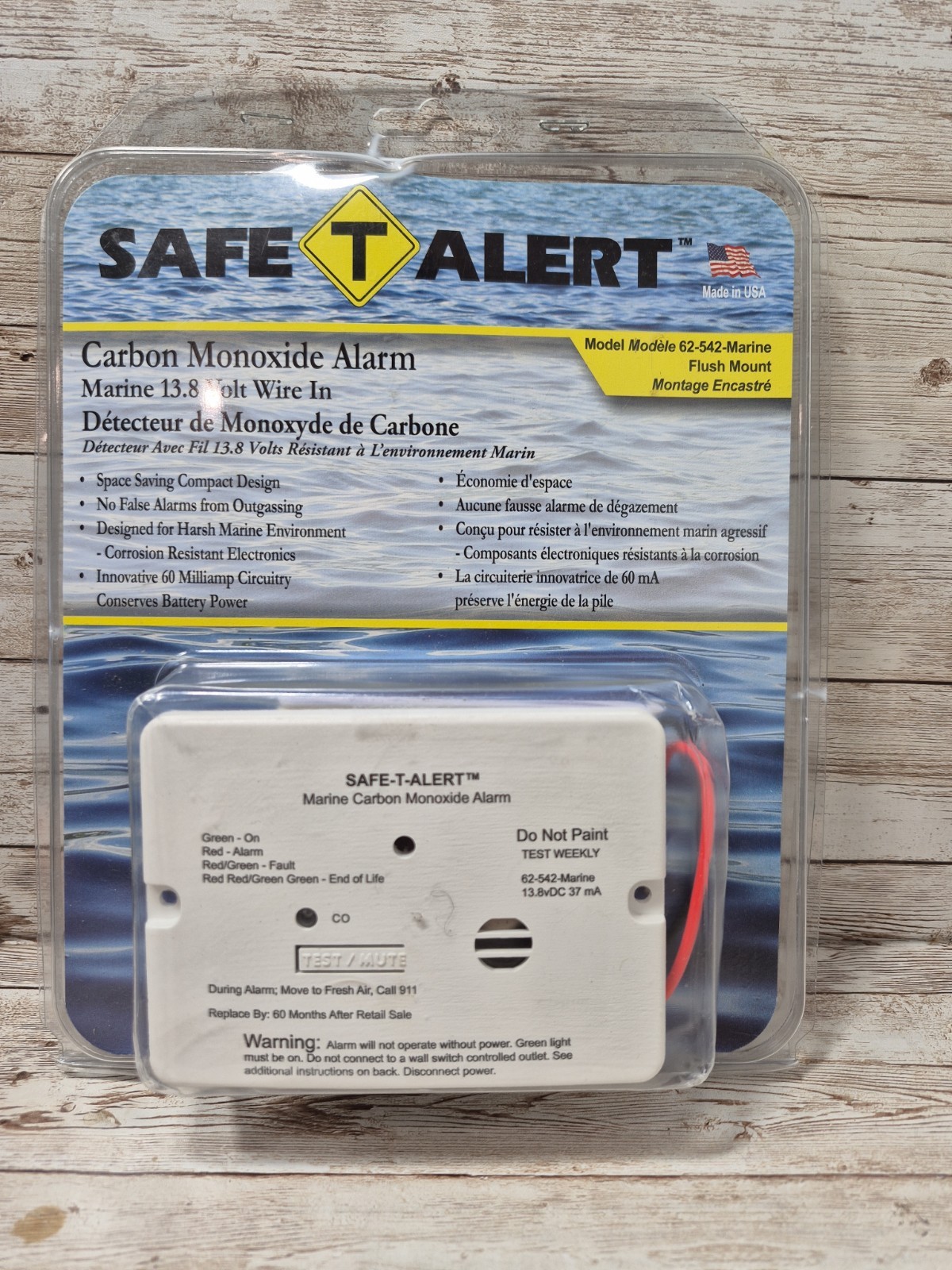 MTI 62-542-WT-MARINE Safe T-Alert 62 Series Carbon Monoxide Alarm, Wht Flush Mnt