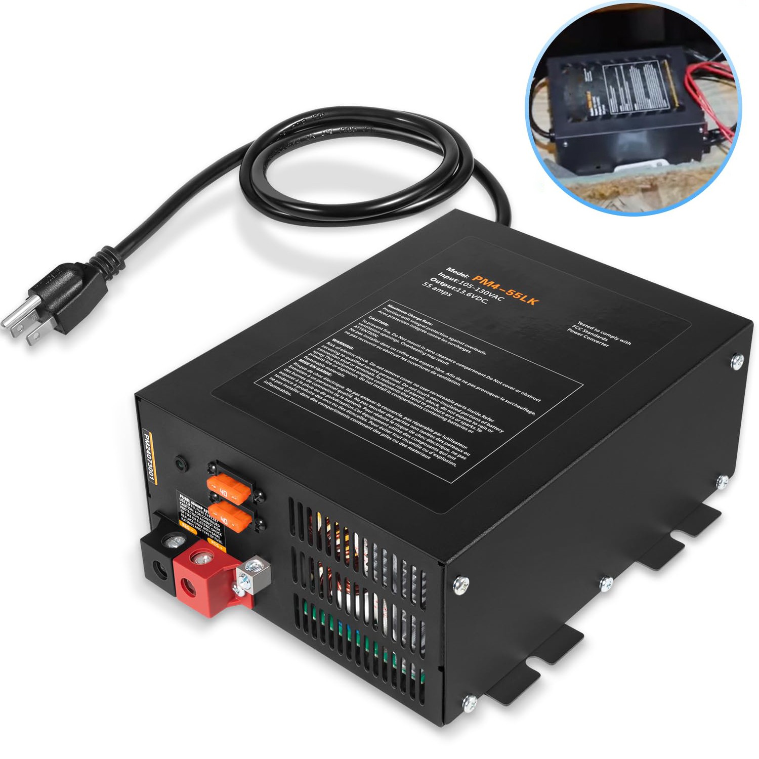 PM4 55A 110VAC to 12VDC 55 Amp Power Converter 4 Stage Battery Charger Lithium
