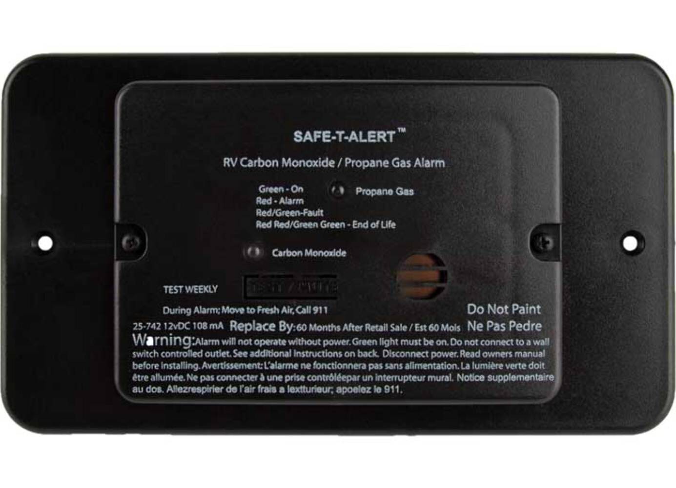MTI Industries Combination Carbon Monoxide and Propane Alarm, Black Flush Mount,