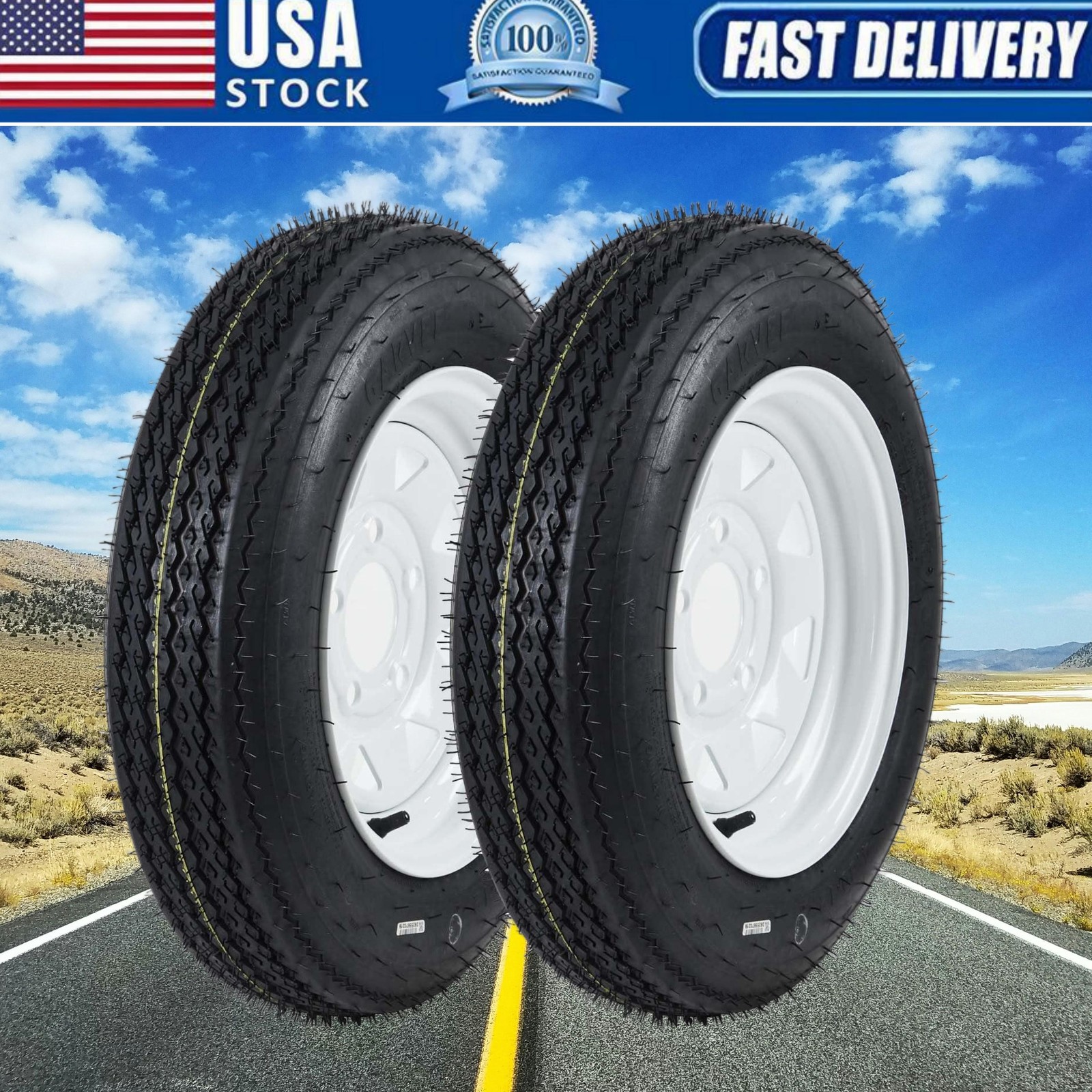 2-Pack Trailer Tire On Rim 4.80-12 480-12 4.80×12 Tires 5 Lug White Wheels 6PR