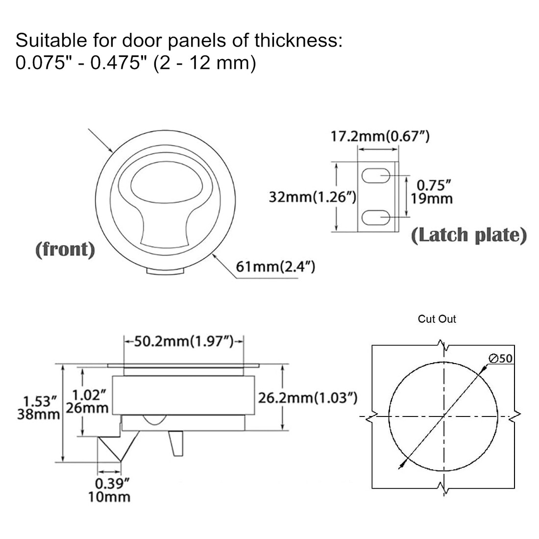 1/2/4/8/10x 2inch RV Marine Boat Non Locking Round Flush Pull Hatch Slam Latch