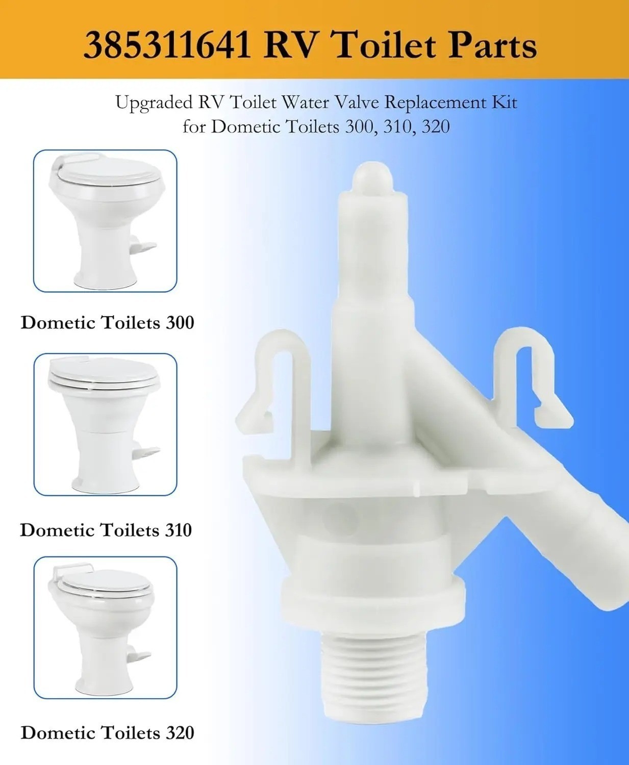 Upgraded RV Toilet Water Valve Kit Leak Proof Dometic 300 310 320 385311641