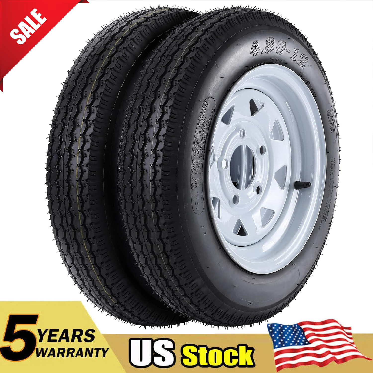 2PC 4.80-12 4.80×12 480-12 Trailer Tires 6-Ply Load Range C 5 Lug with 12” Rims