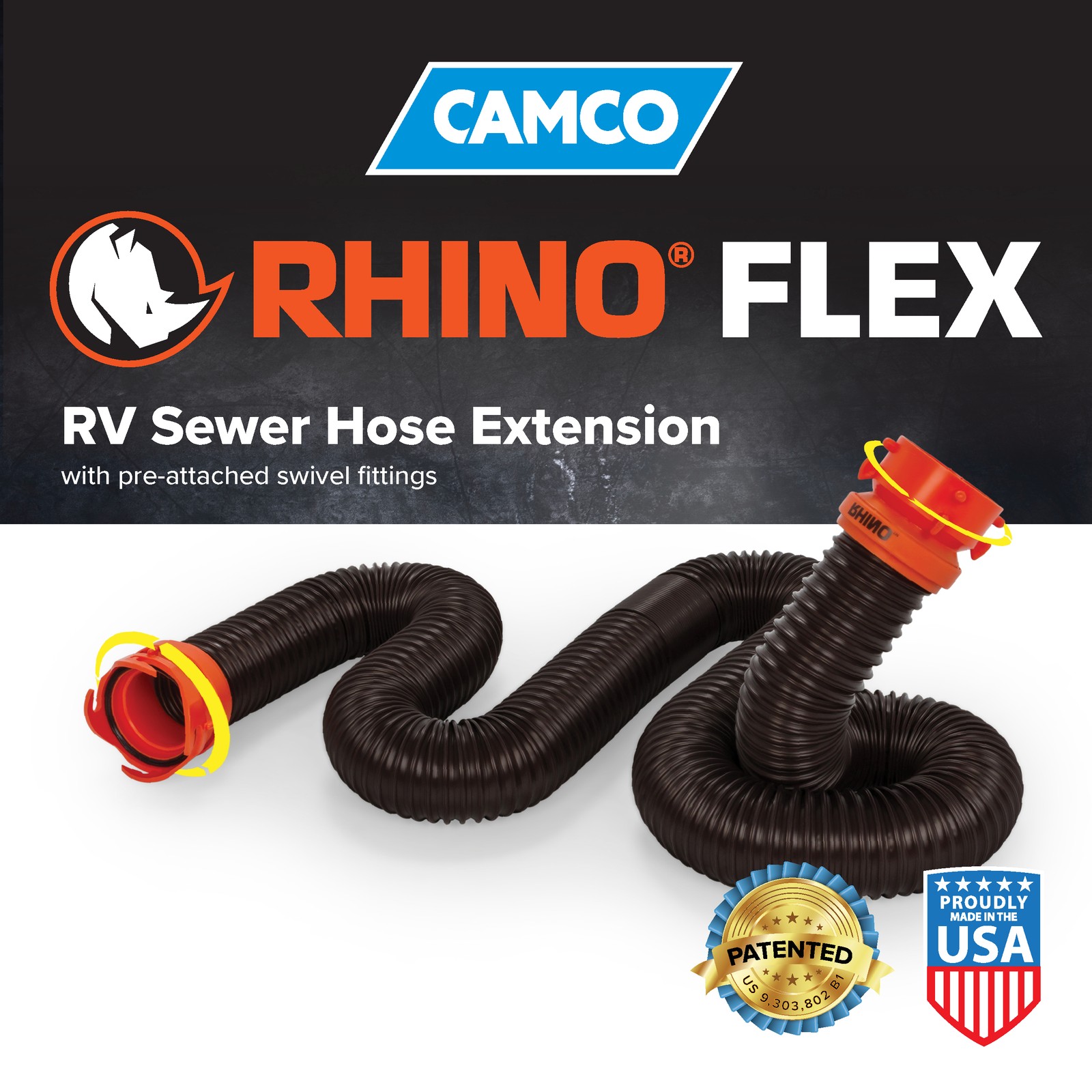 Camco RhinoFLEX 10 Ft RV Sewer Hose Extension with Lug and Bayonet Fitting