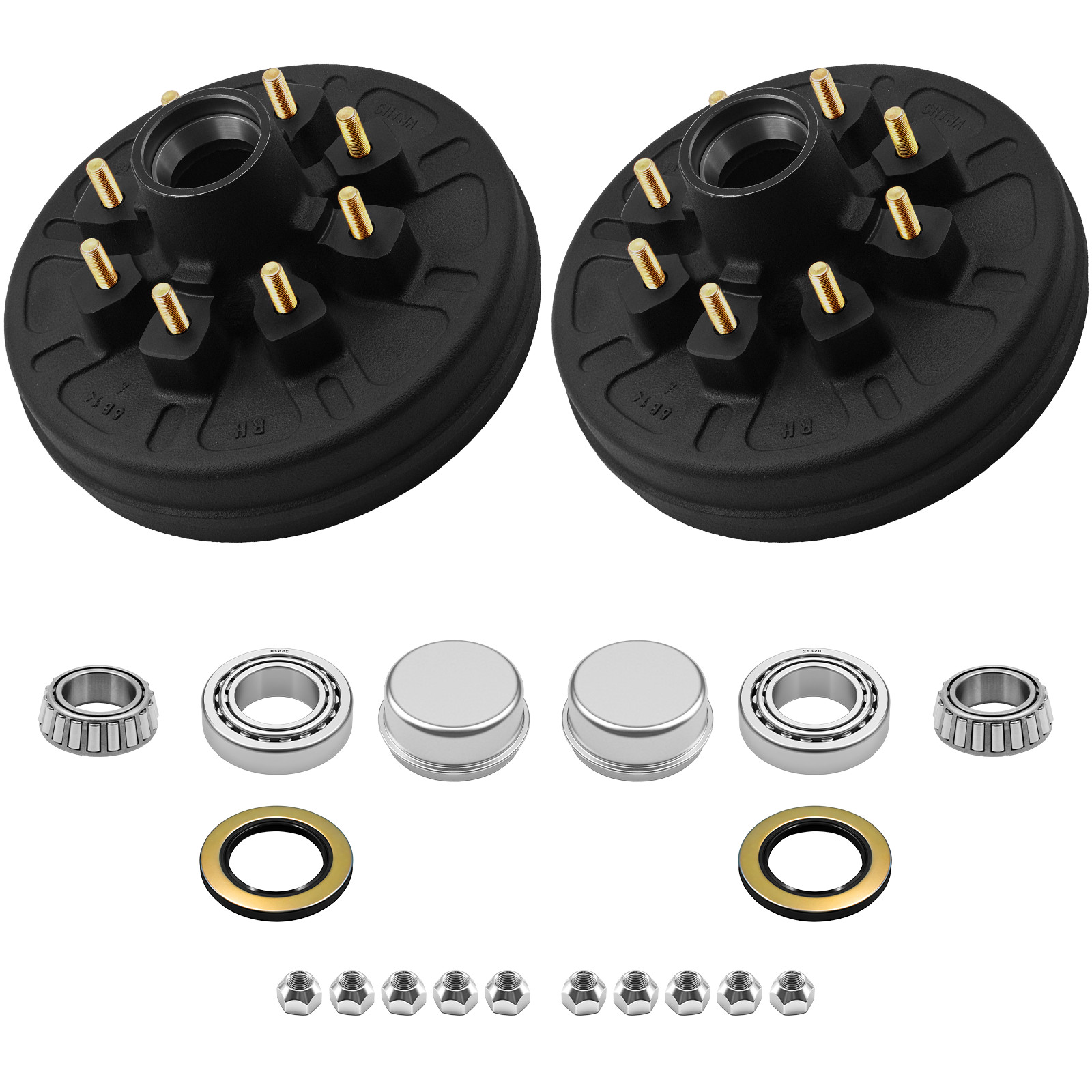 Pair 12″X2″ Trailer Brake Hub Drum Kit 8 on 6.5″ BC for 7000 lbs axle – 22004K