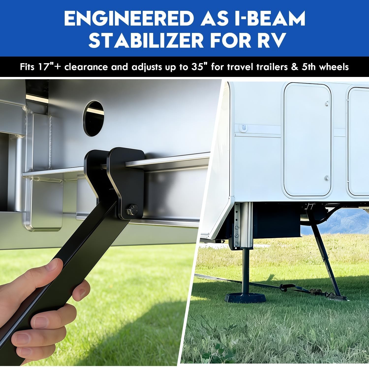 Heavy Duty RV I Beam Stabilizer 17 to 35 Adjustable Anti Wobble Black