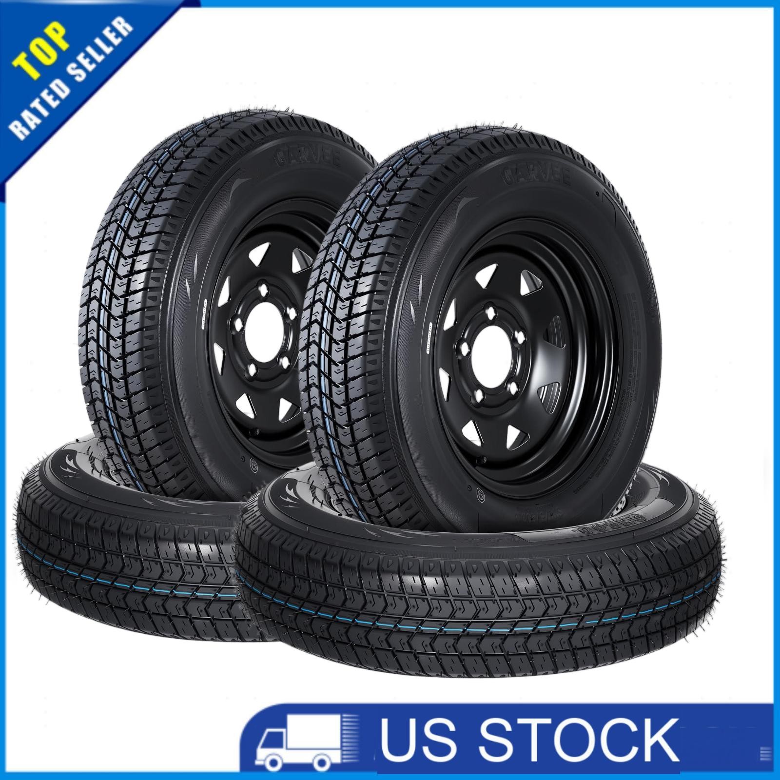 Set Of 4 ST205/75D14 205 75 14 Trailer Tires & Wheels 14″ Rims 5 Lug on 4.5″ 6PR