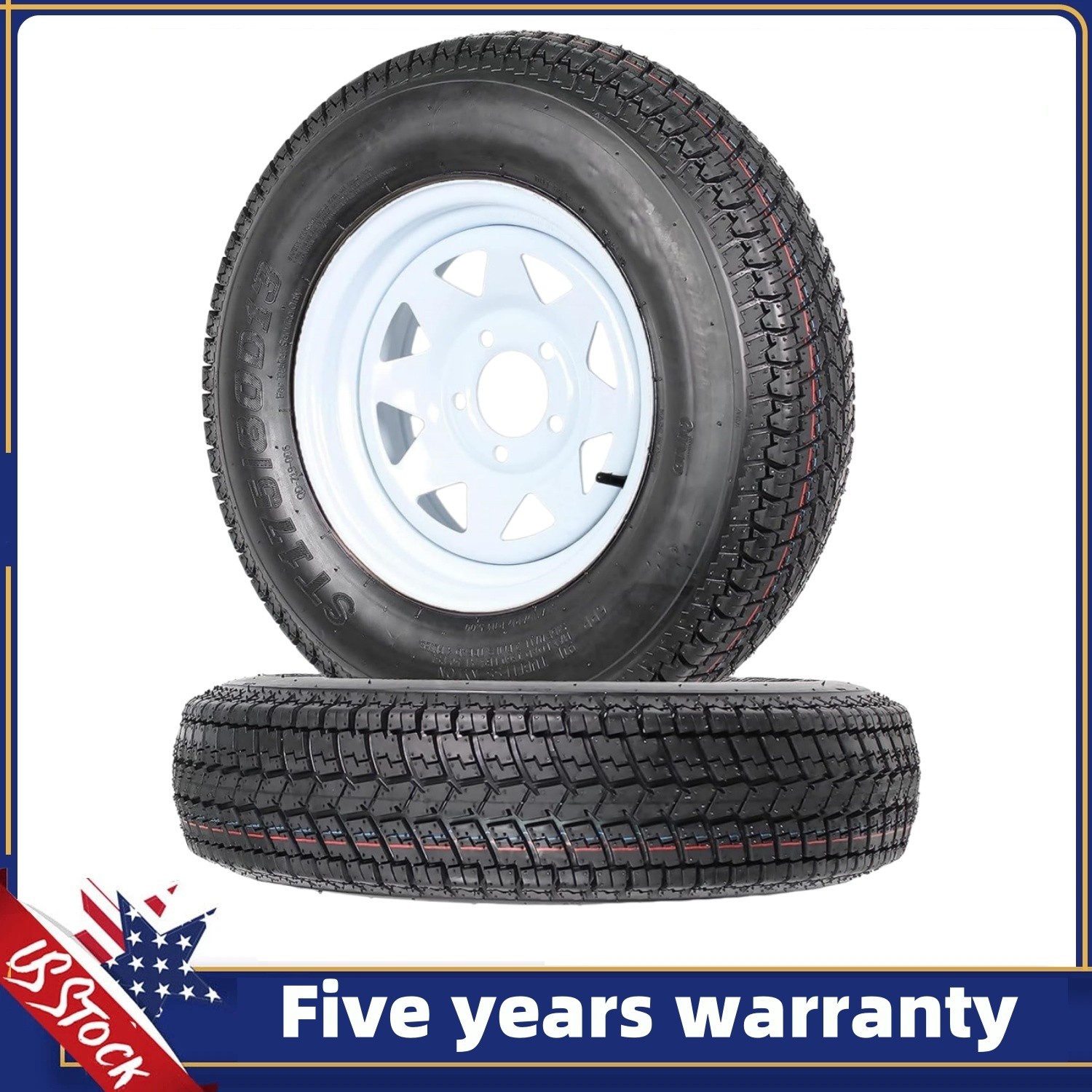 🔥2PCS ST175/80D13 Trailer Tires W/13″ Rims 5 Lug on 4.5″ Load Range C 1360LBS