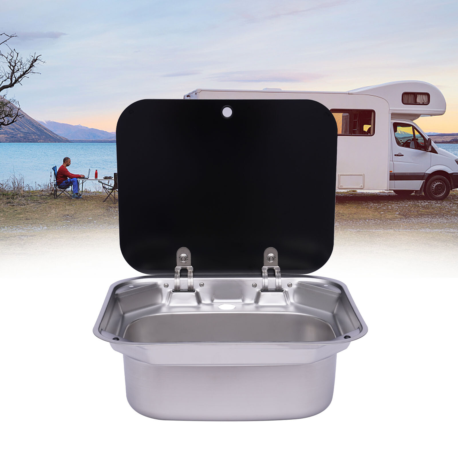 Stainless Steel RV Kitchen Semi-recessed Sink w/ 4x Buckles Overflow-proof New
