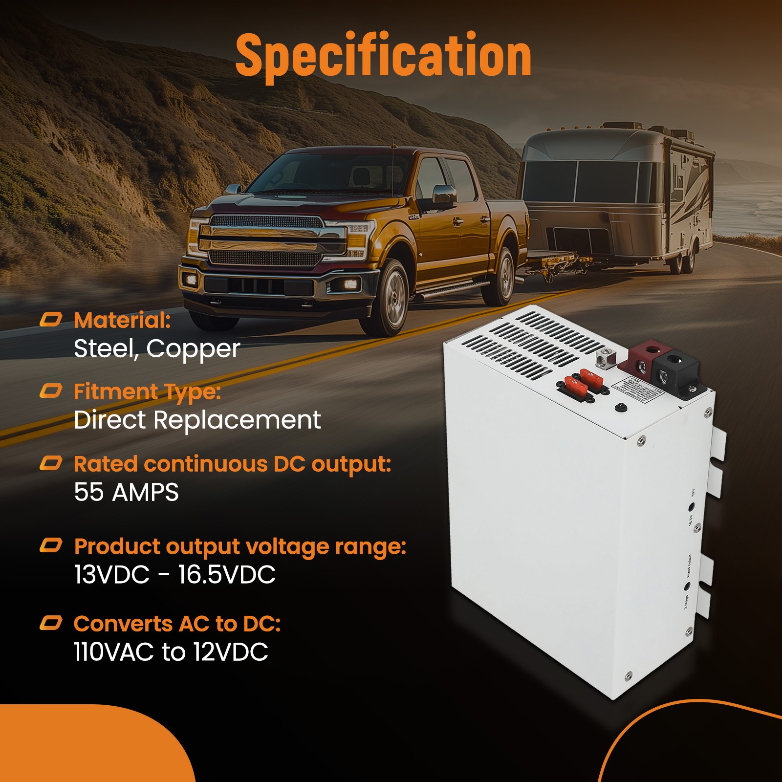 Power Converter Battery charger For RV automotive boat car audio PM3-55 55 AMPS