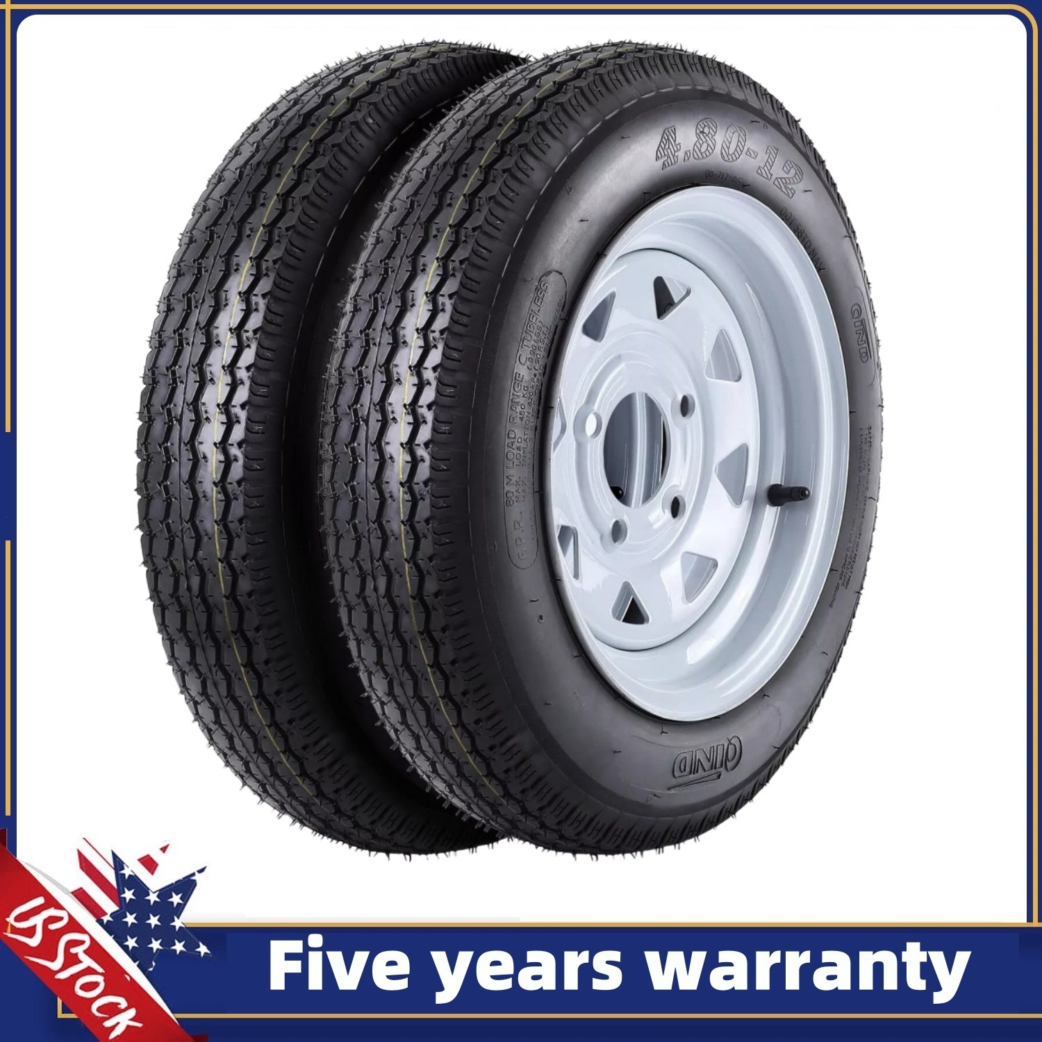 🔥2pack Trailer Tires and Wheels 12″ Rims PCD 4 Lug on 4″ 6PR 4.80-12 Load Range