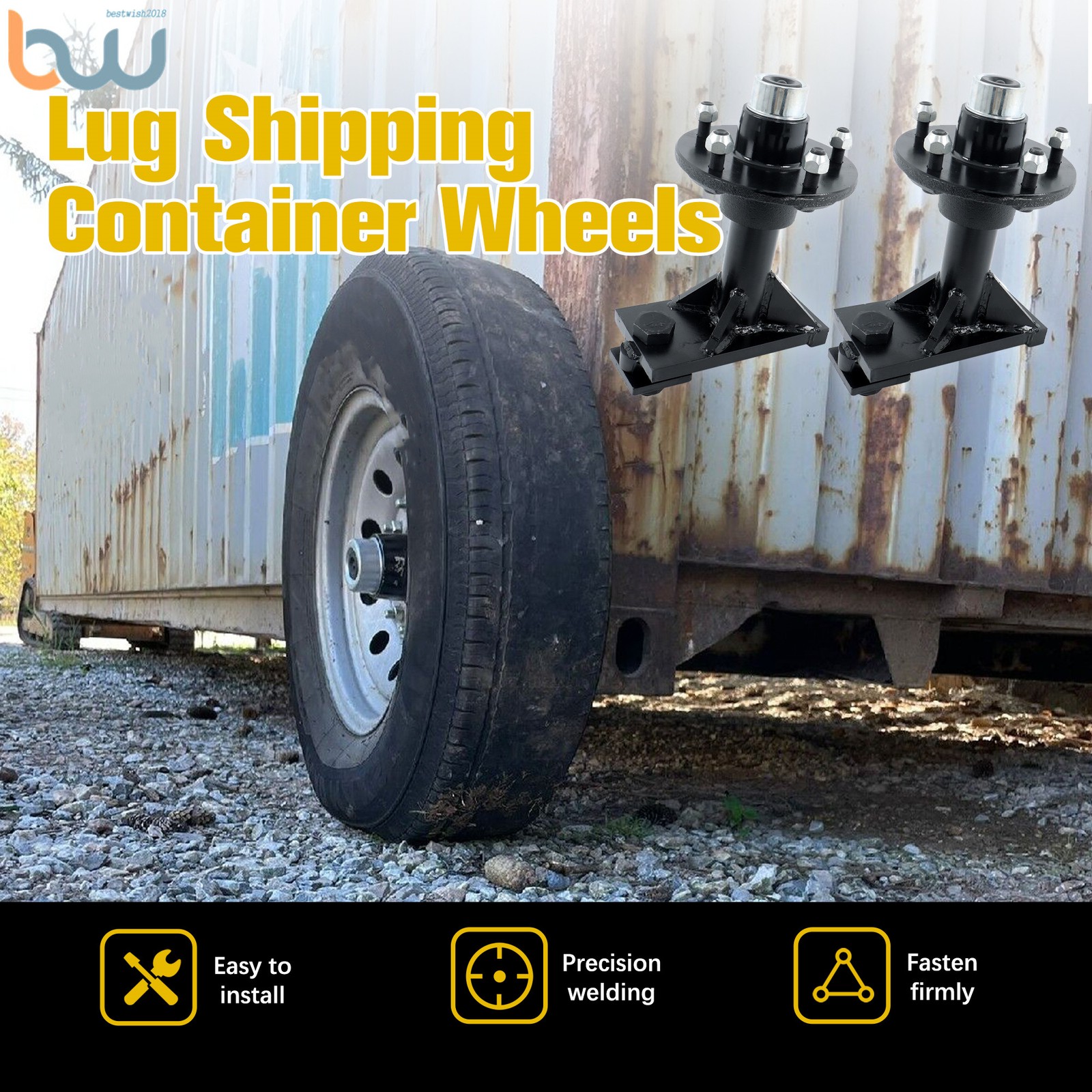 Pair of 5 × 5.5 Lug Superior Shipping Container Wheels and Bolt-on Spindle Kits