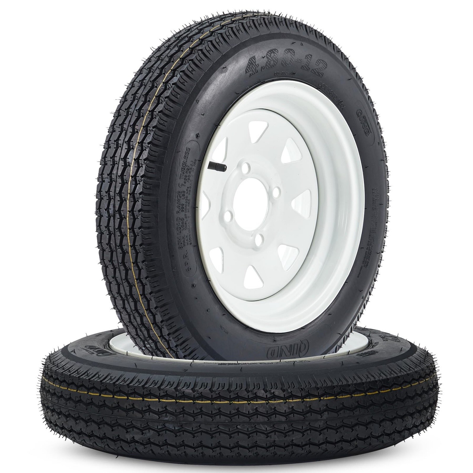 4PCS 4.80-12 4.80×12 Trailer Tires with 12 in Rims 4 Lug on 4 in 480-12 4.80-12