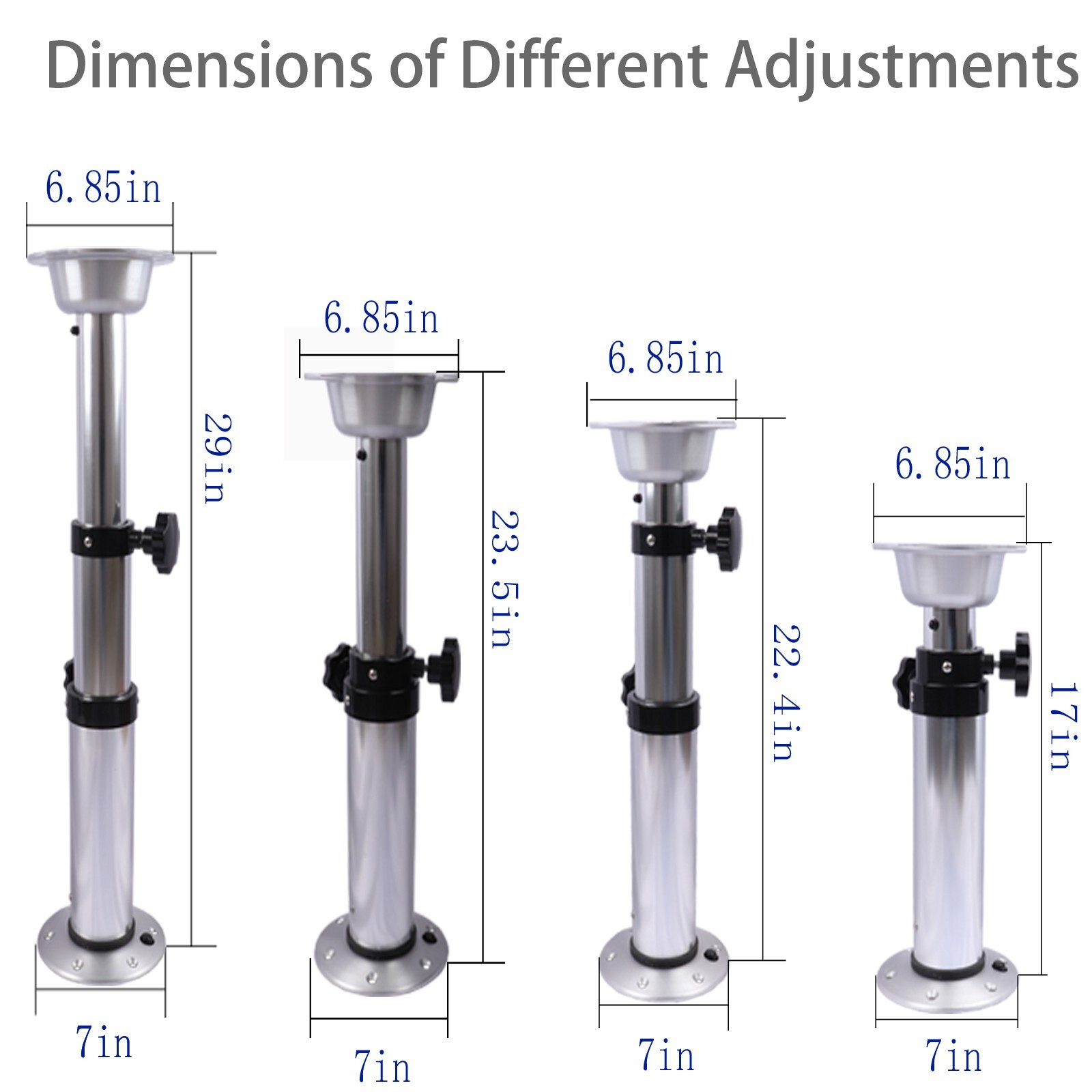 3 Levels Adjustable RV Boat Table Pedestal, Detachable Aluminum RV Table Leg