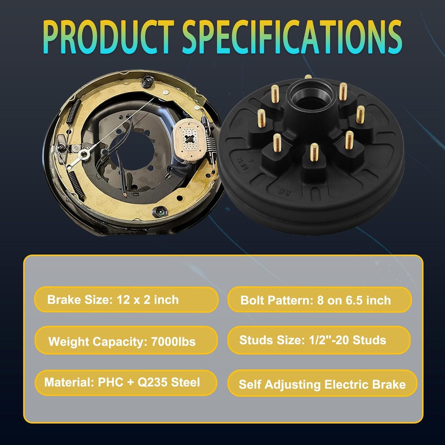 Fits For 7000lb Axle New 8-6.5″ Trailer Hub Drum Kits & Electric Brakes