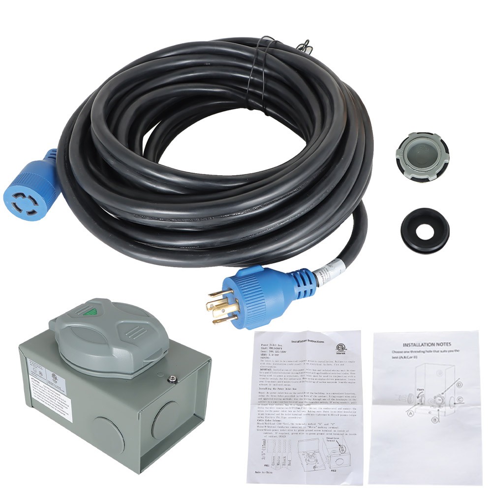 30 Amp 25/50/75/100Ft L14-30 Generator Extension Power Cord Power Inlet Box