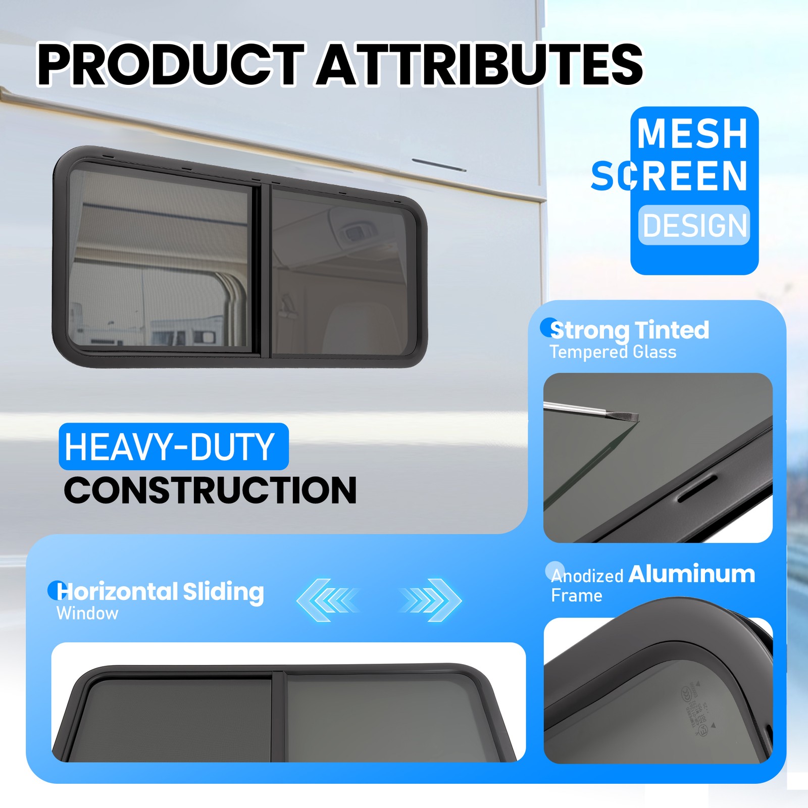 48″ Width X 22″ Height Horizontal Sliding Window W/ Screen For Cargo Trailer RV