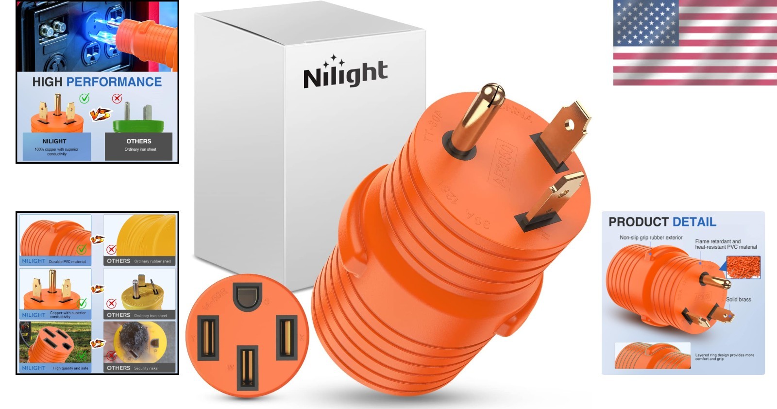 NEMA L5-30P to NEMA 14-50R RV Power Adapter – 30A to 50A Heavy Duty Converter