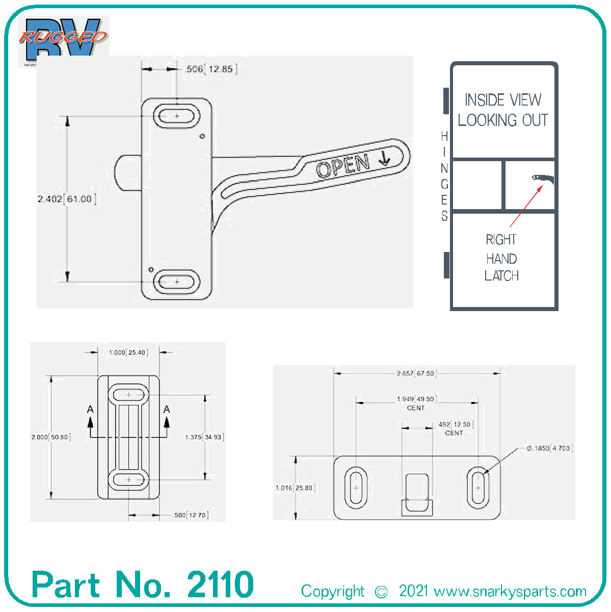RV E295 Screen Door Latch RIGHT HAND, Camper, Trailer, See Schematic here.
