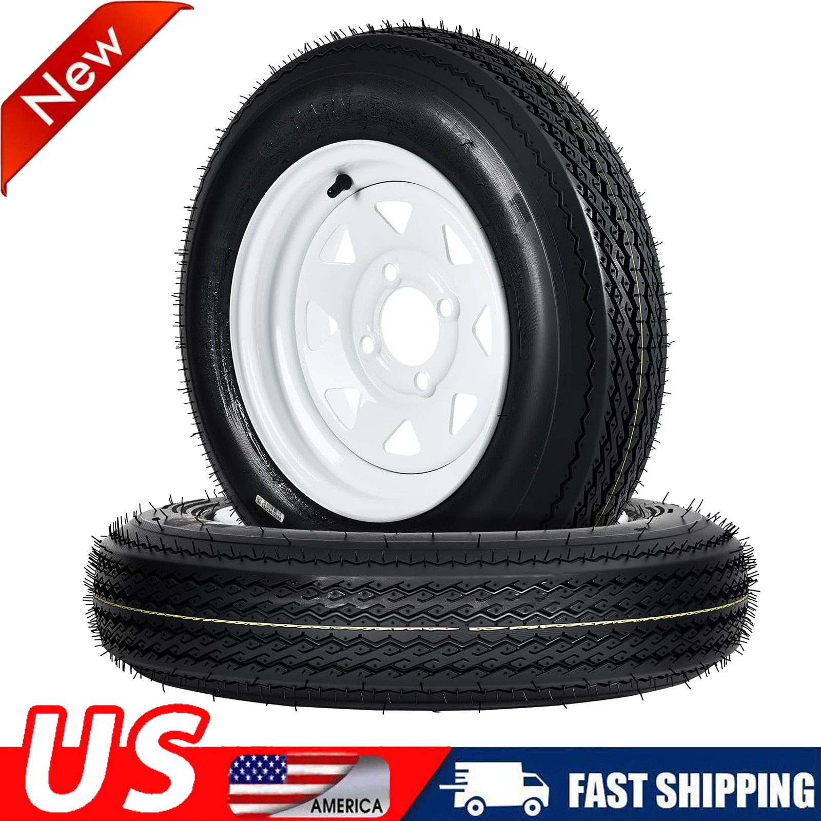 2pcs 4.80-12 4.80×12 4.8-12 Trailer Tires with/and Rims 4 Lug on 4″ White Wheels