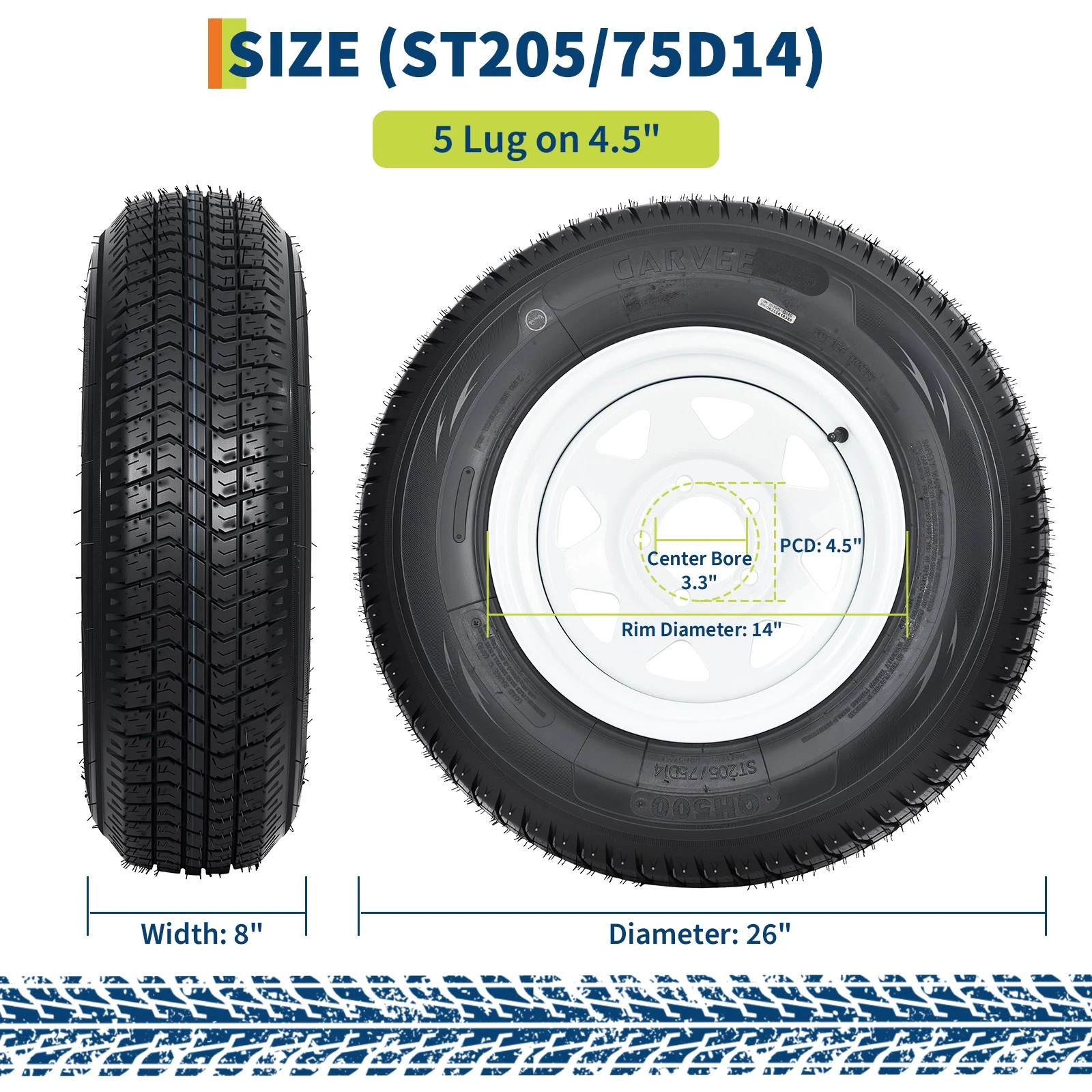 4x Trailer Tire On Rim ST205/75D14 205/75/14 14 in. LRC 5 Hole White Spoke Wheel