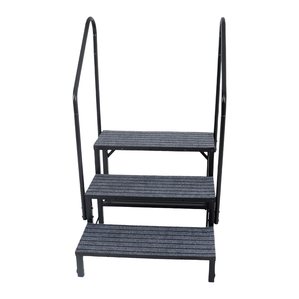 RV Steps with 2 Handrail+Mat Upgraded 3 Tier Heavy Duty Steel Mobile Home Steps