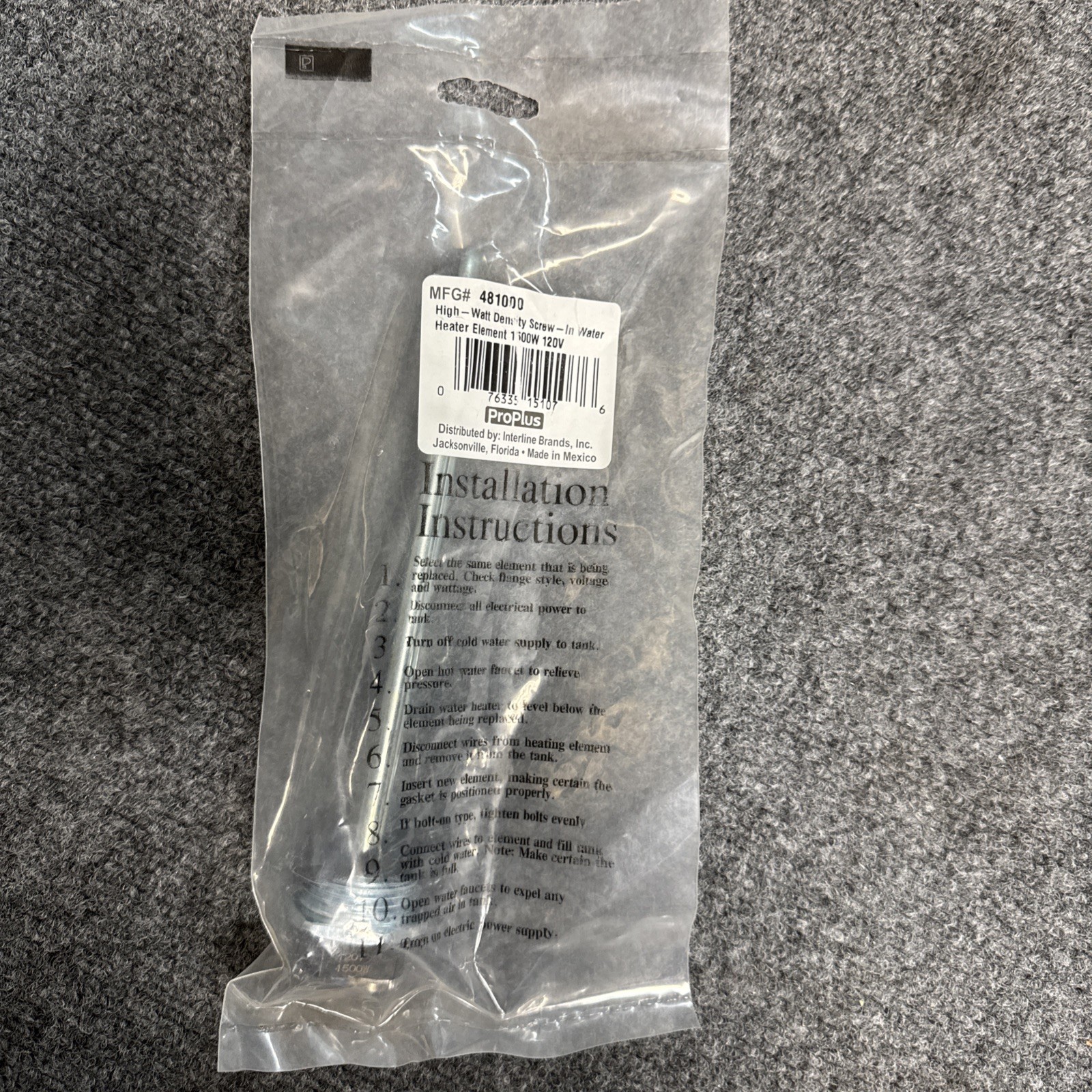 Proplus Electric Water Heater Element 481000 1500 Watts 120 Volts Screw-in NOS
