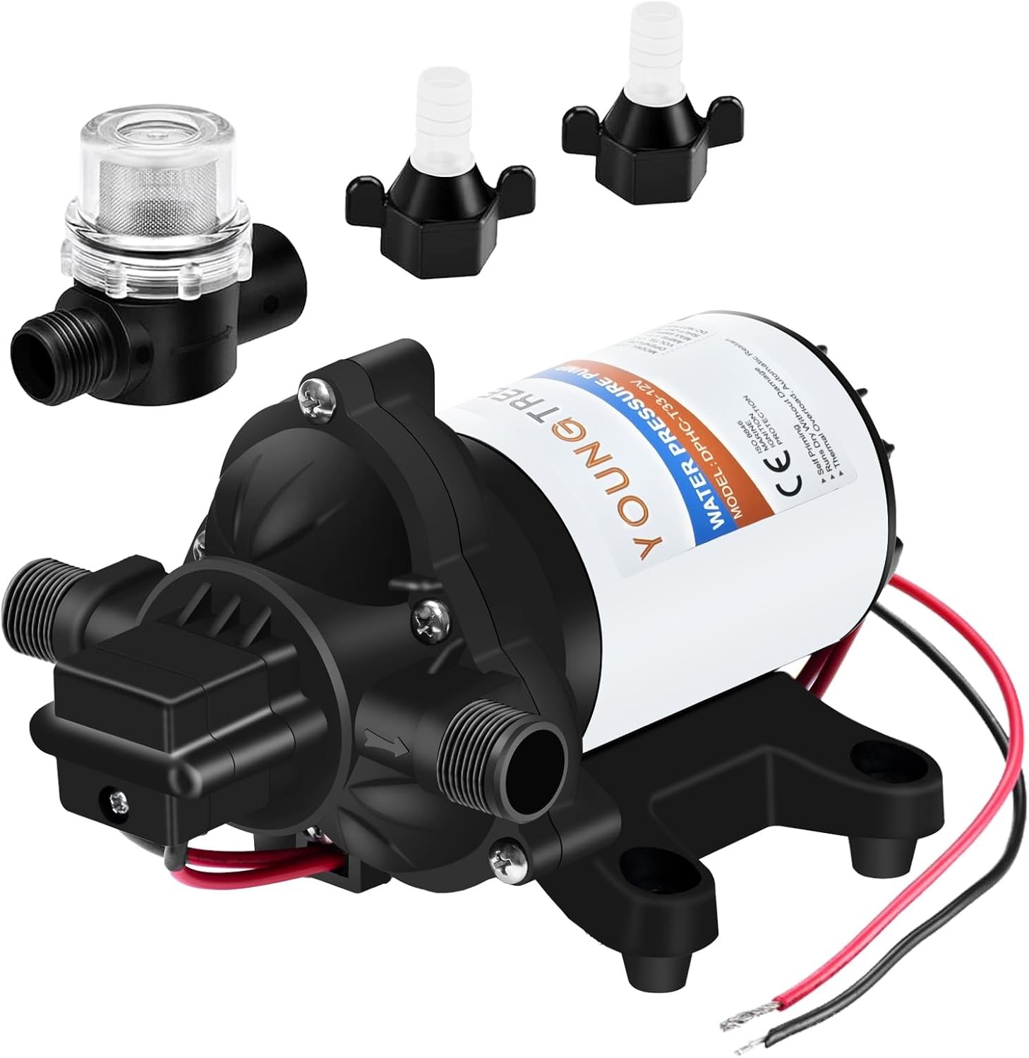 YOUNGTREE Water Diaphragm Pump 12 Volt DC 3.5 GPM T33-12V 3.5GPM 45PSI White