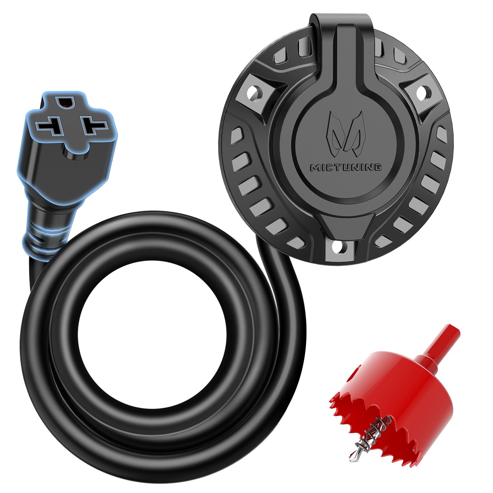 5-in-1 20A 125V AC Port Plug, RV Shore Power Inlet Socket w/18” Extension Cord