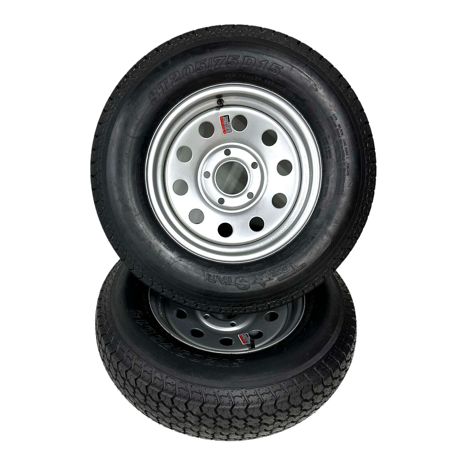 2-Pk Trailer Tire On Rim ST205/75D15 LRC Bias 6 Ply 5 Lug 5×5 Silver Modular Rim