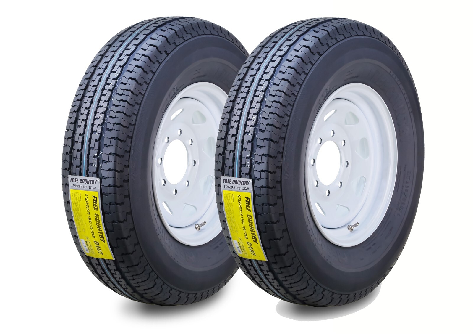 2 FC Trailer Tire Assembly ST235/85R16 12-Ply White Spoke Rim 8 Lug on 6.5″