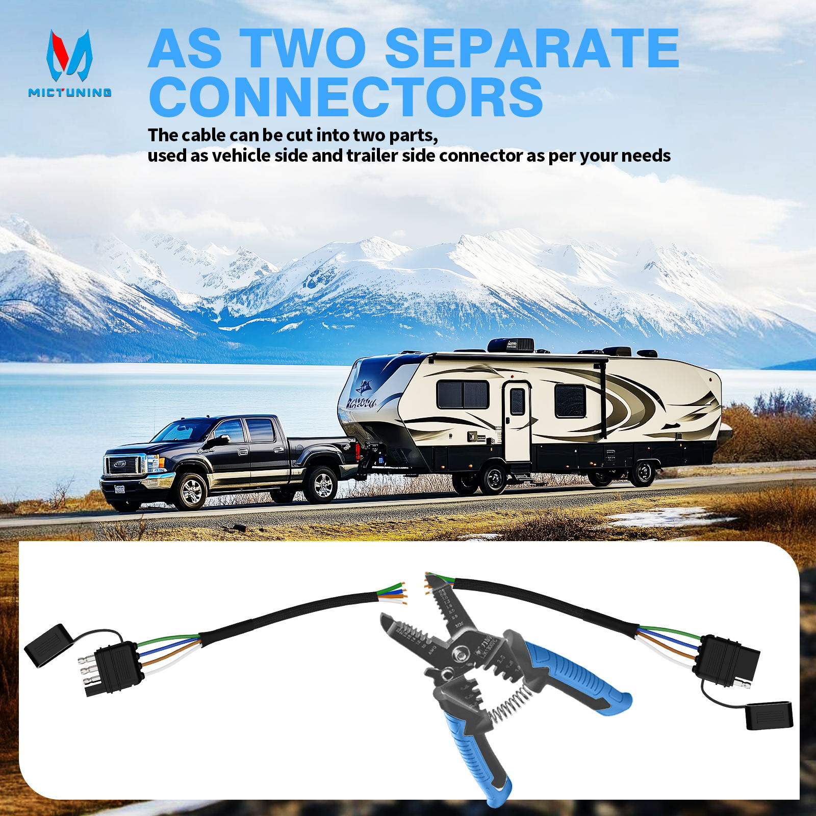 BID MICTUNING 4 Way Flat Trailer Extension Cable 16 AWG Pure Copper w/Dust Cover