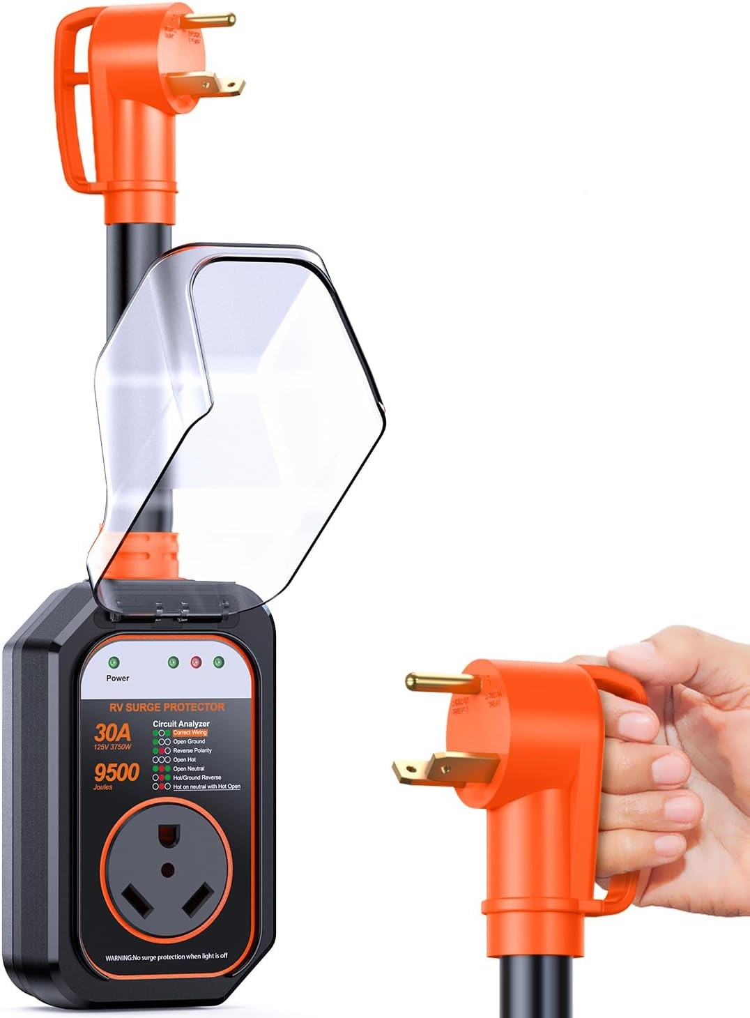 30 Amp RV Surge Full Protector With Weatherproof Cover 9500 Joules Power Adapter