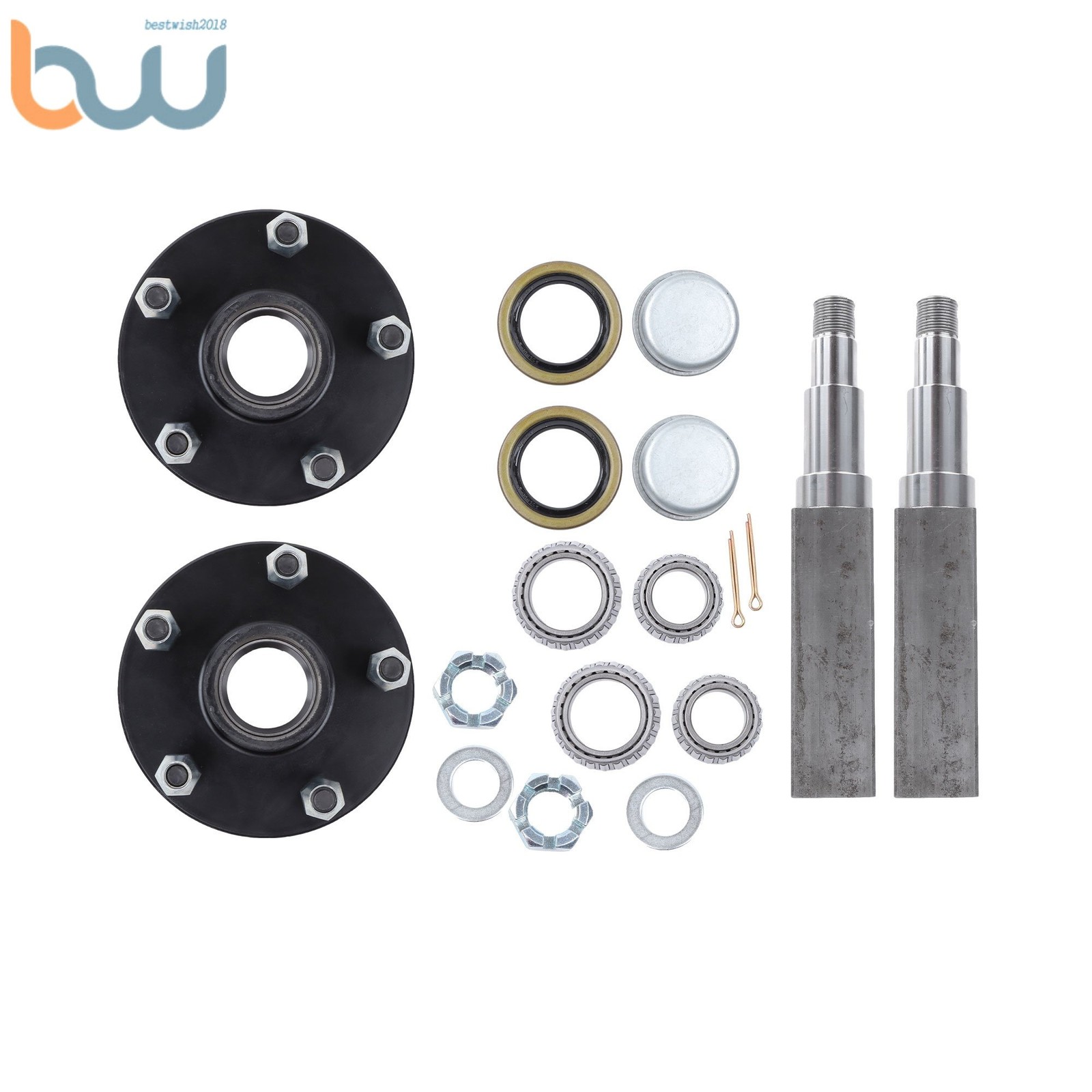 1/2 Sets 5 on 5″ Trailer Hub Spindle Kit w/Bearing Kit For 3500 lbs #84 Spindle