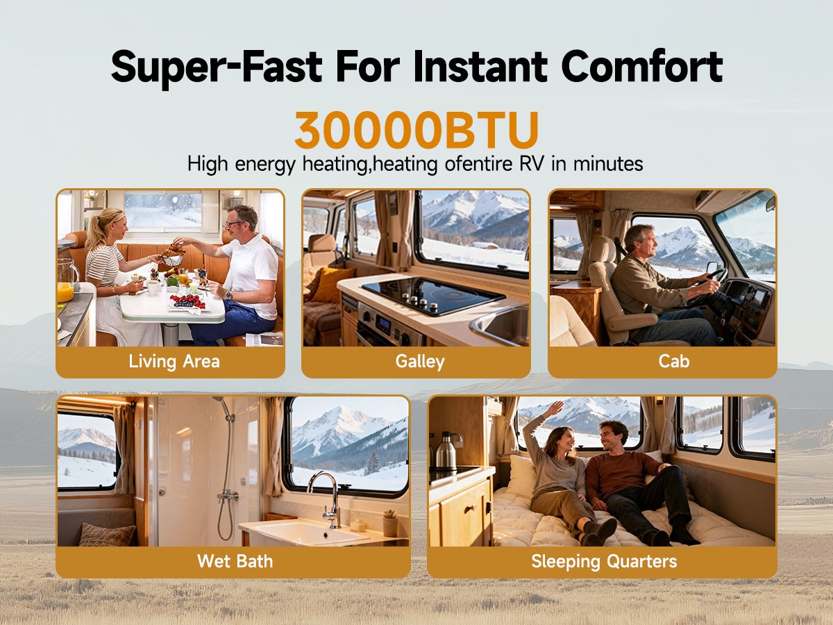 30K BTU RV Furnace Heater Propane w/ Remote Controller for mid-size RVs 24-33 ft
