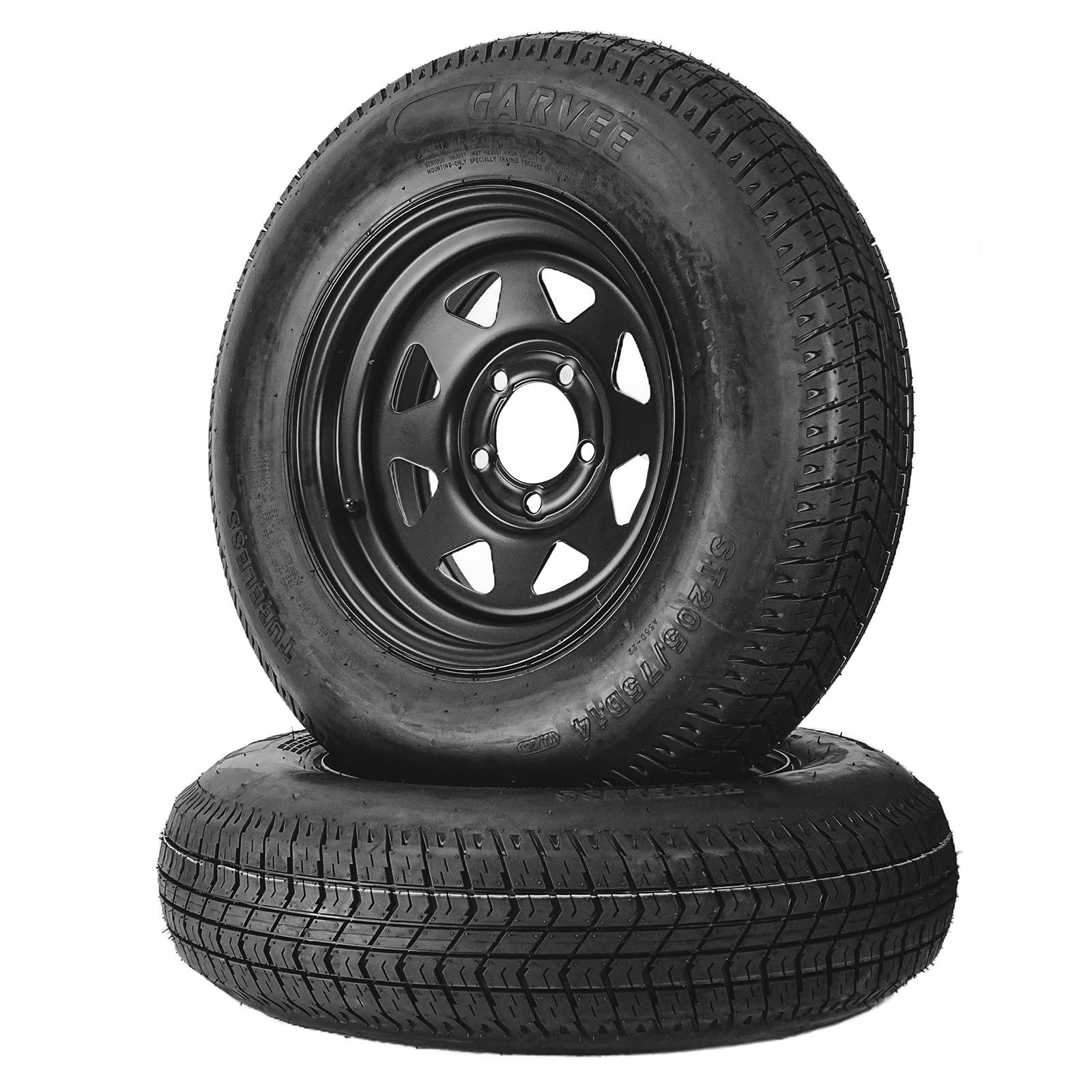 ST205/75D14 Trailer Tires 2 Pack on 14×6 Rim, 5 Lug 4.5″ Black Wheels