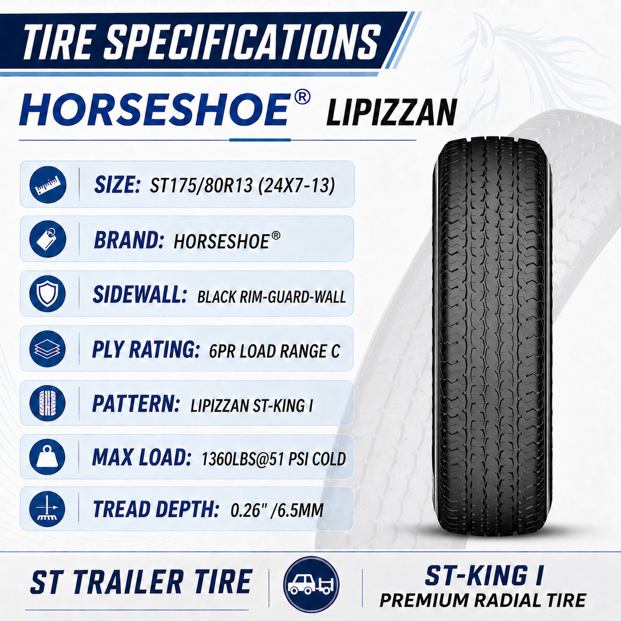 4 LIPIZZAN ST175/80R13 6PR 91/87M Trailer Tires 175/80R13 ST-KING I 175 80 13